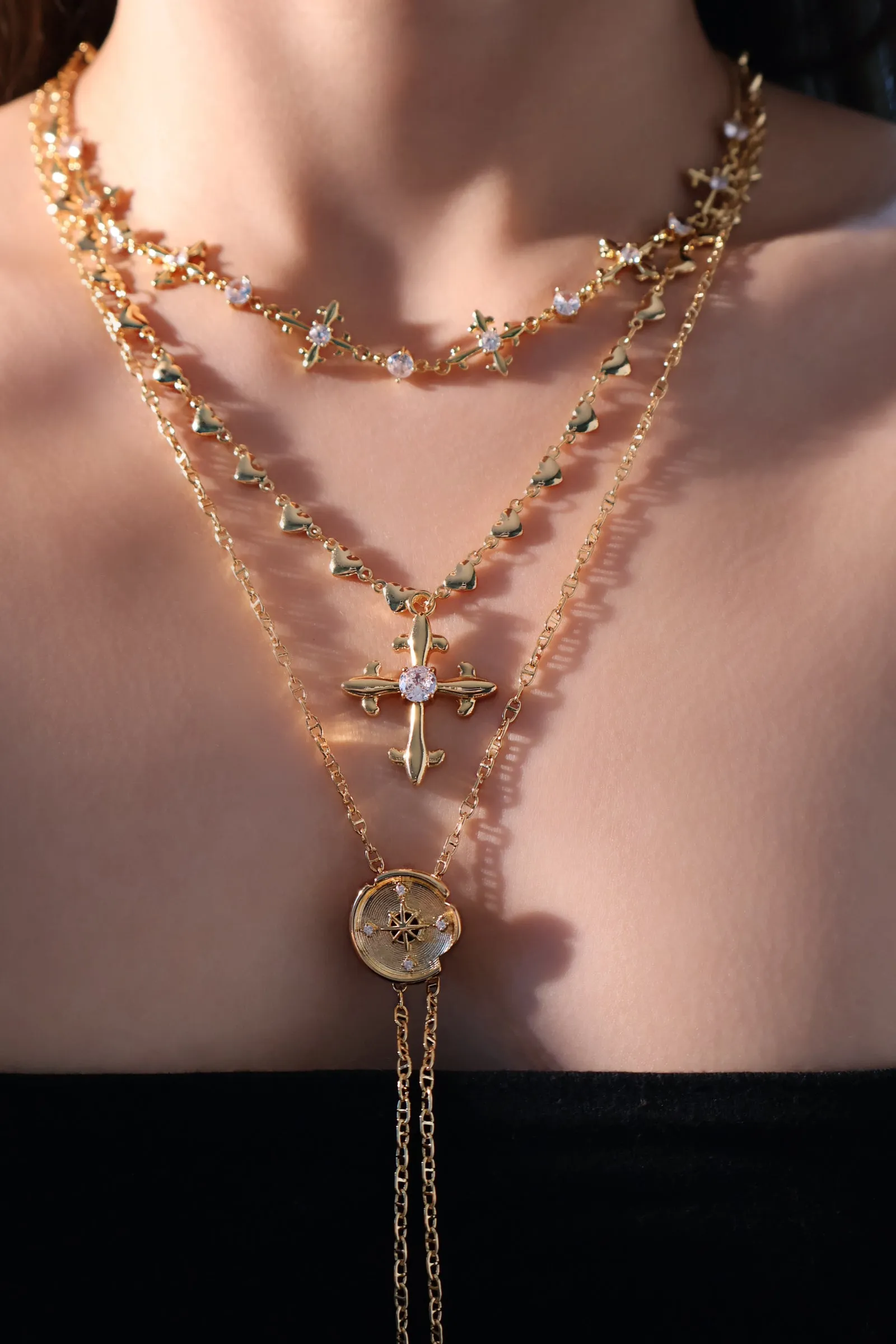 18K Real Gold Plated Multi Diamond Cross Necklace