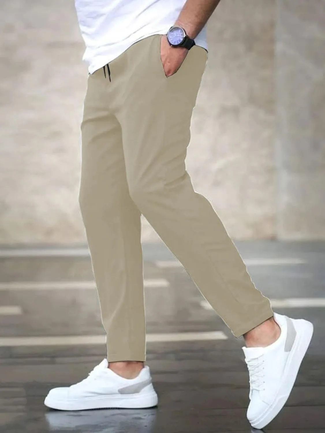 2025 Men's Casual Slim Fit Pants Solid Color Drawstring Pants