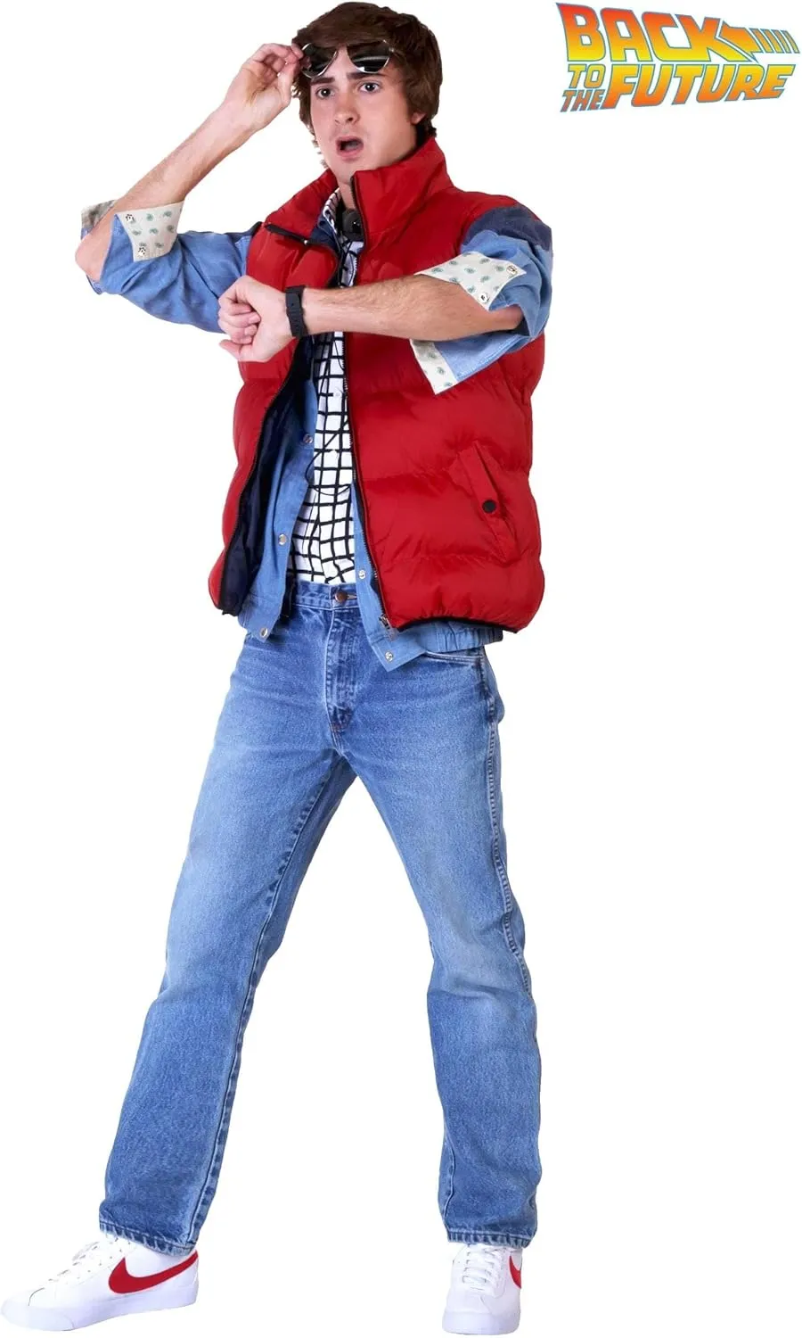 Adult Back to the Future Marty McFly Halloween Costume with Vest, Jacket, Shirt | Cosplay Outfit | Officially Licensed