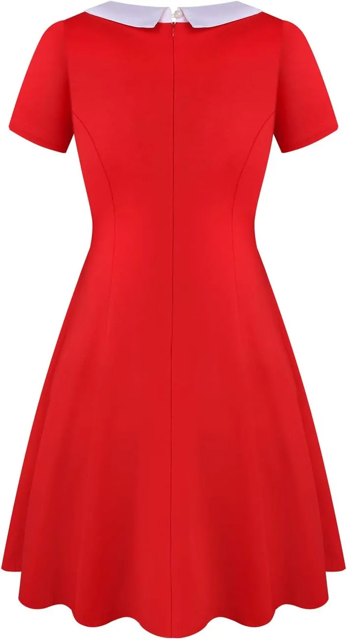 Aphratti Women's Short Sleeve Peter Pan Collar Cute Skater Dress Fit and Flare A-Line Casual Dresses