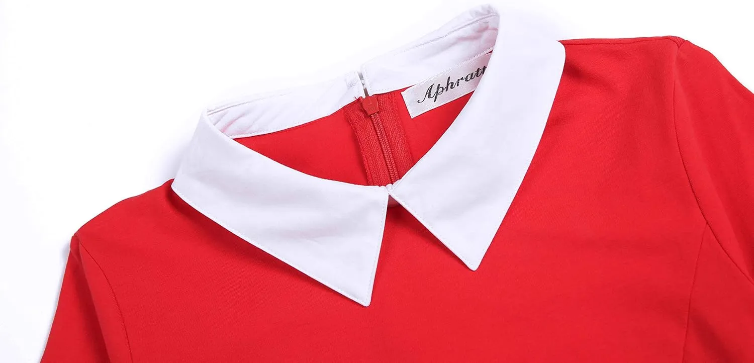 Aphratti Women's Short Sleeve Peter Pan Collar Cute Skater Dress Fit and Flare A-Line Casual Dresses