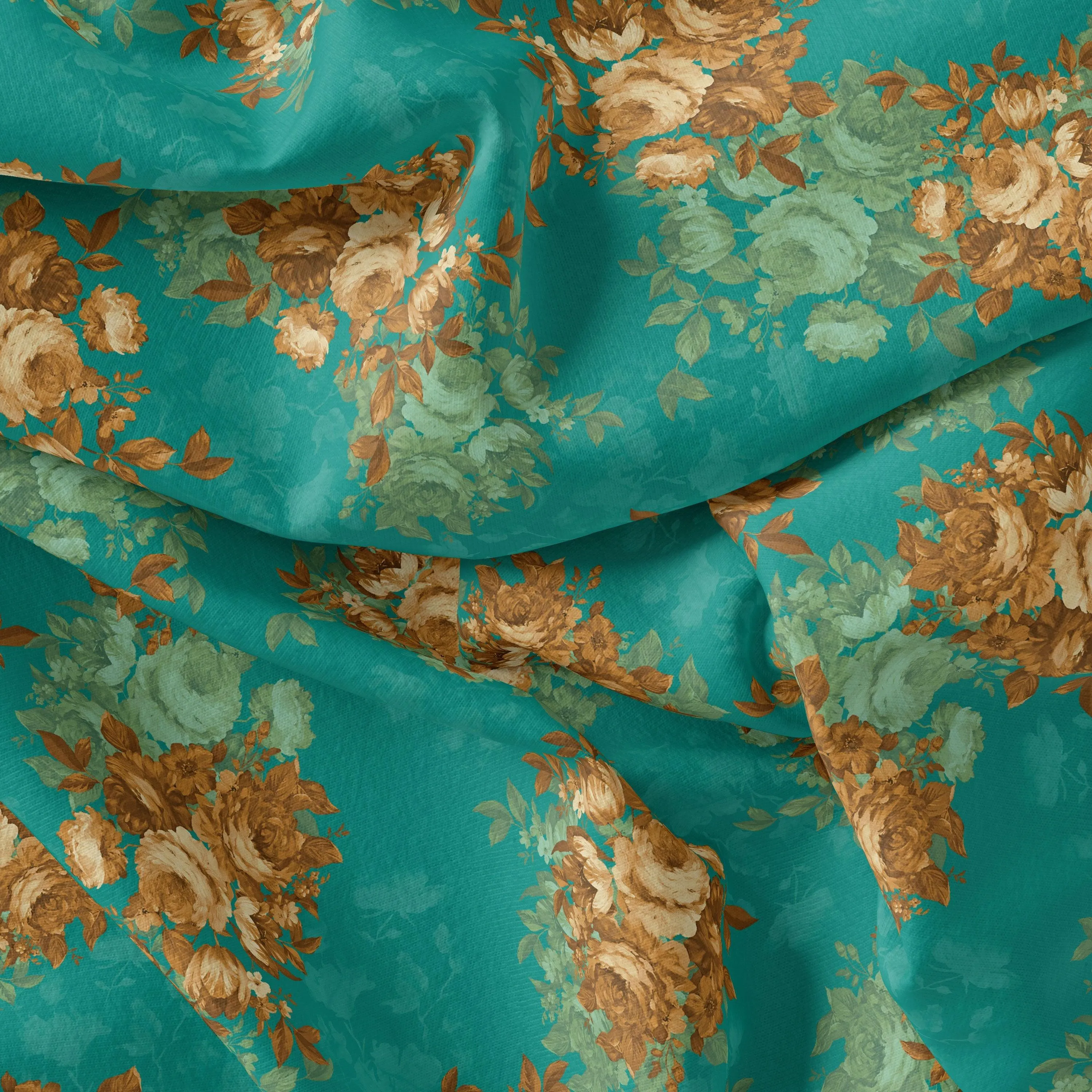Attractive Watercolour Cathay Spice Colour Roses  Digital Printed Fabric