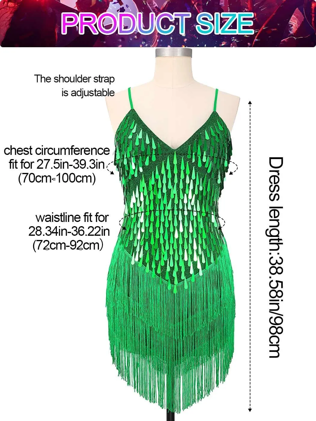 Aukmla Women Sparkly Sequin Fringe Mini Dress Sleeveless Latin Dance Tassel Dresses