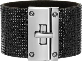 Badgley Mischka Women's Bracelet - Crystal Studded Leatherette Box Clasp Bangle Cuff Wrap Wristband