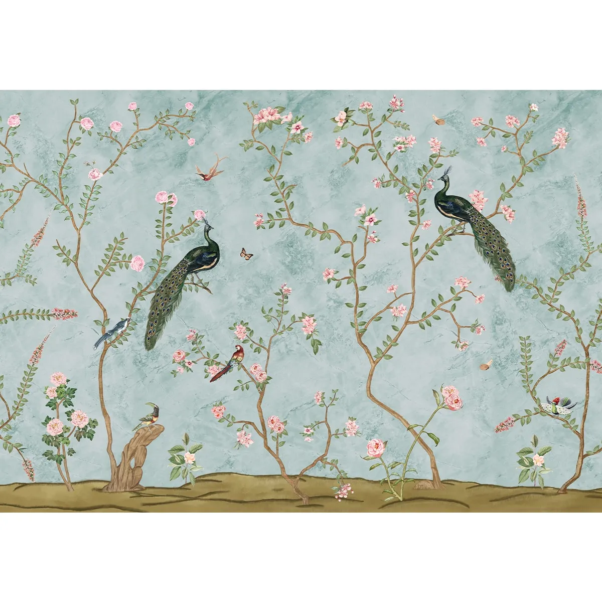 Bagiya, Peacock Chinoiserie Wallpaper in Indian Style, Customised