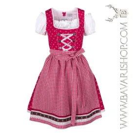 Bavarian Midi Dirndl "Olivia", back zipper, embroidery, 3-piece set - Candy Red & Vichy