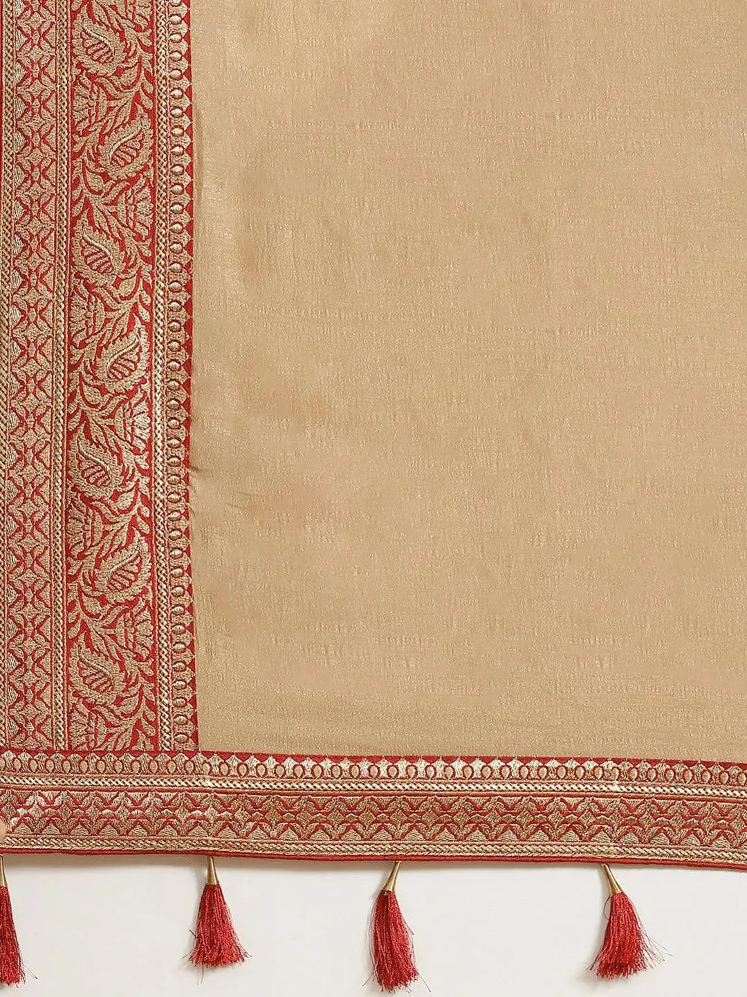Beige Solid Silk Blend Saree