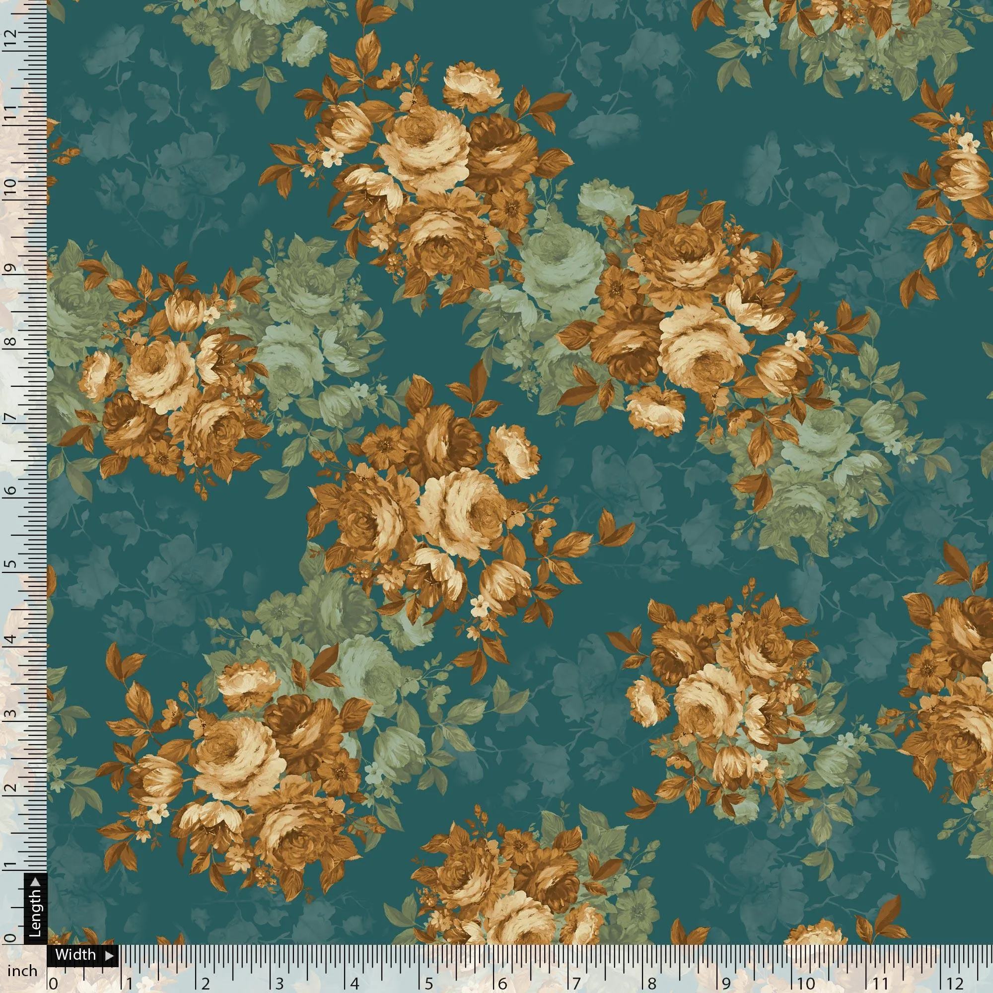 Big Golden Rose With Dark Paua Shell Colour Digital Printed Fabric
