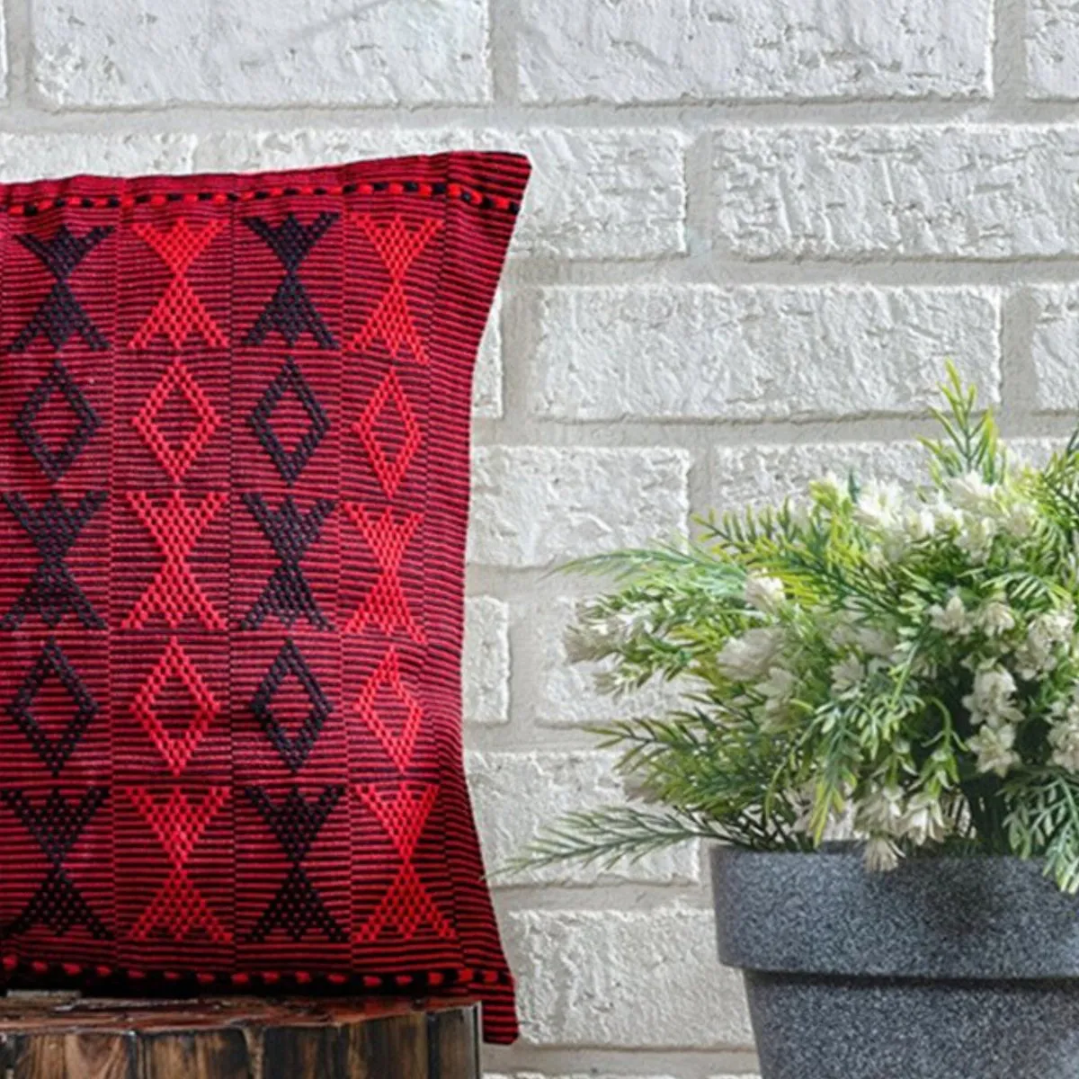 Black & Red Arrowhead Large Handwoven Cushion Cover