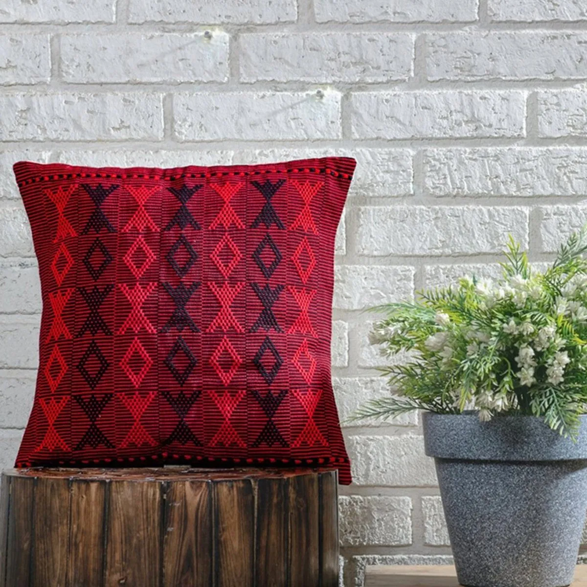 Black & Red Arrowhead Large Handwoven Cushion Cover