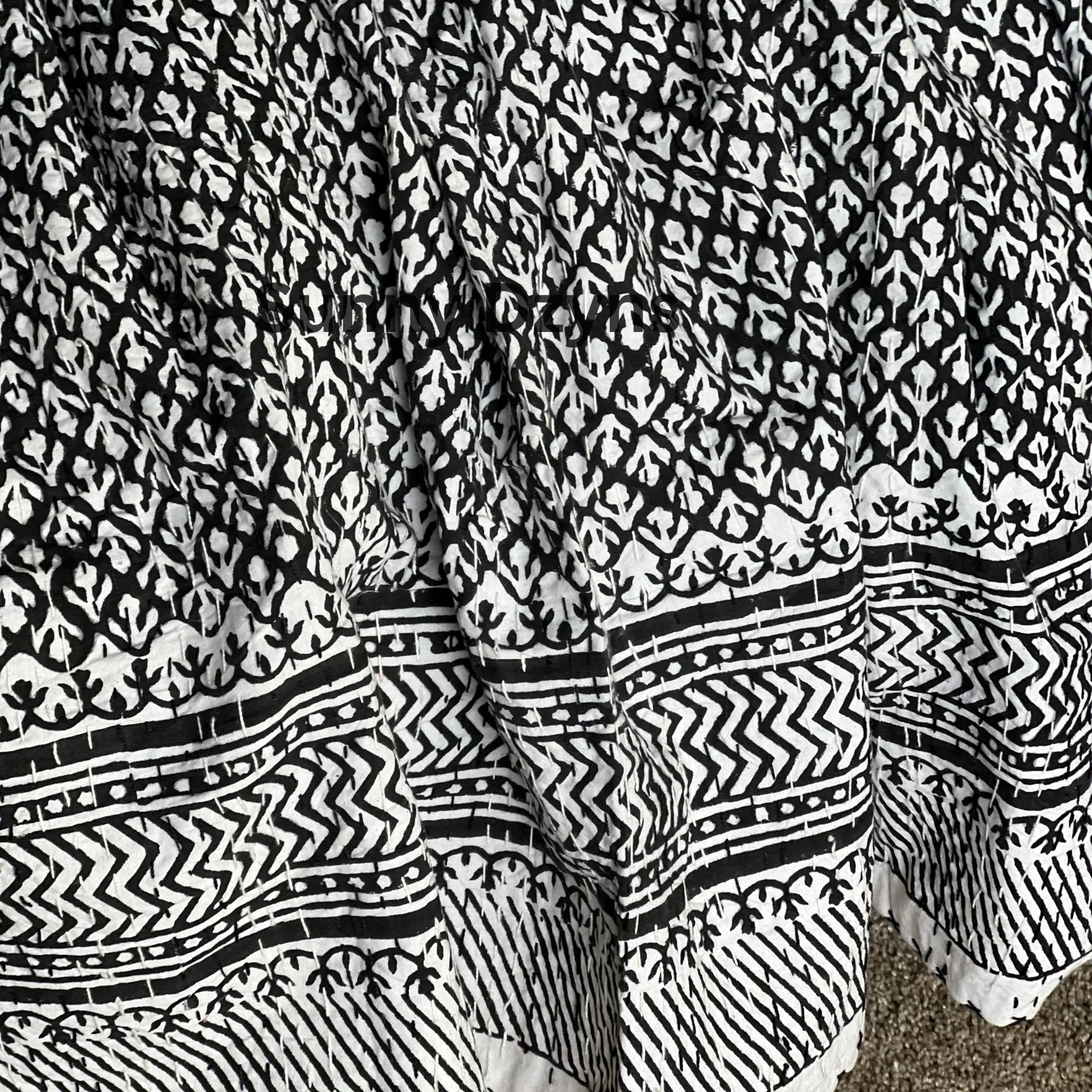 Black Kantha Quilt Throw, Indian Print, Cotton Bedspread, All Sizes, Housewarming Gift