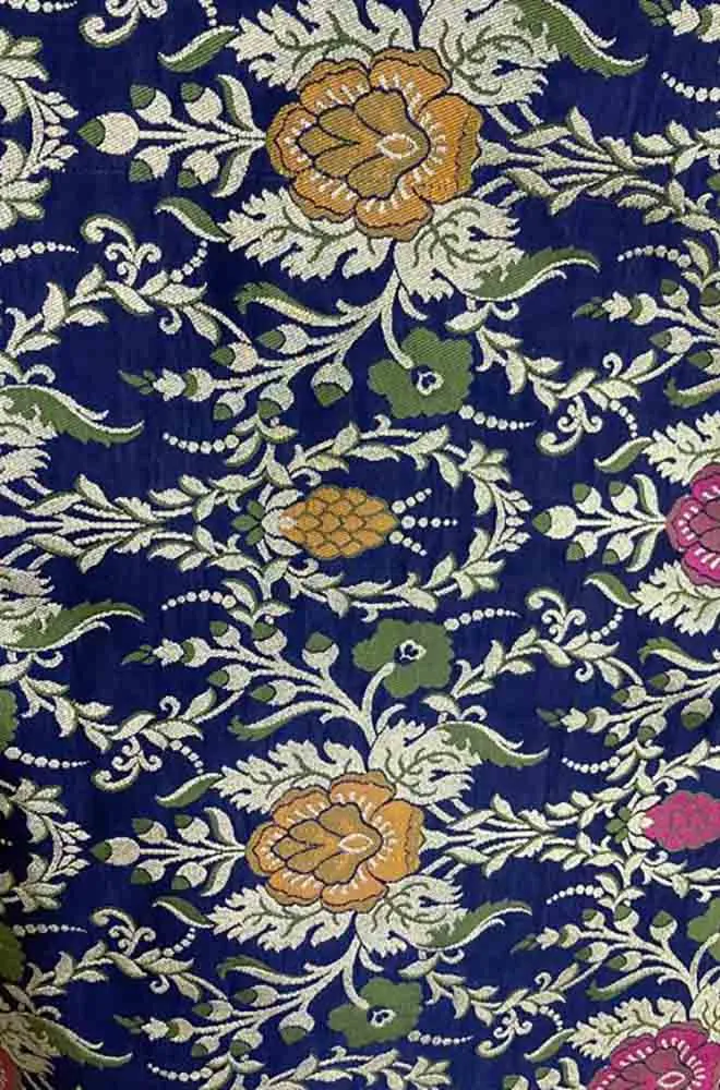 Blue Banarasi KimKhwab Silk Meenakari Fabric ( 1 Mtr )