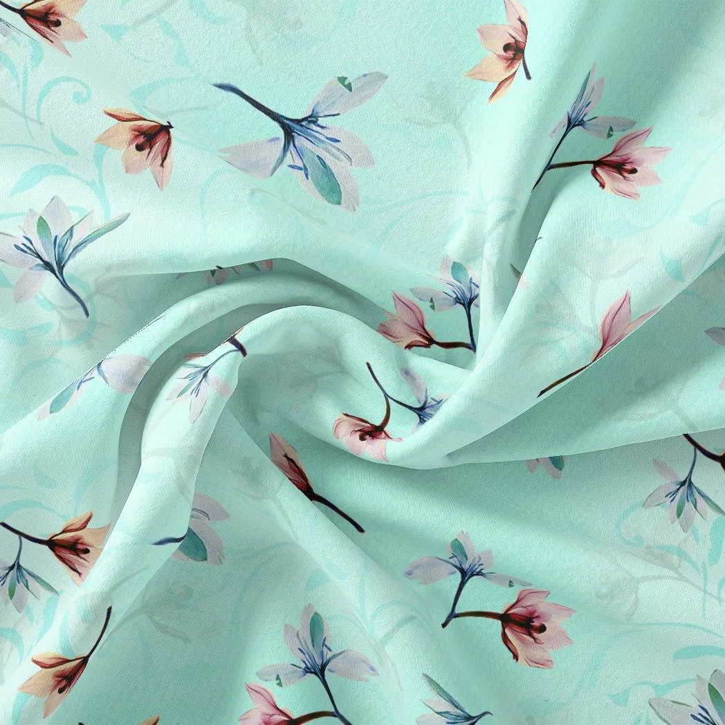 Brown Floating Flower On Rama Green Digital Printed Fabric
