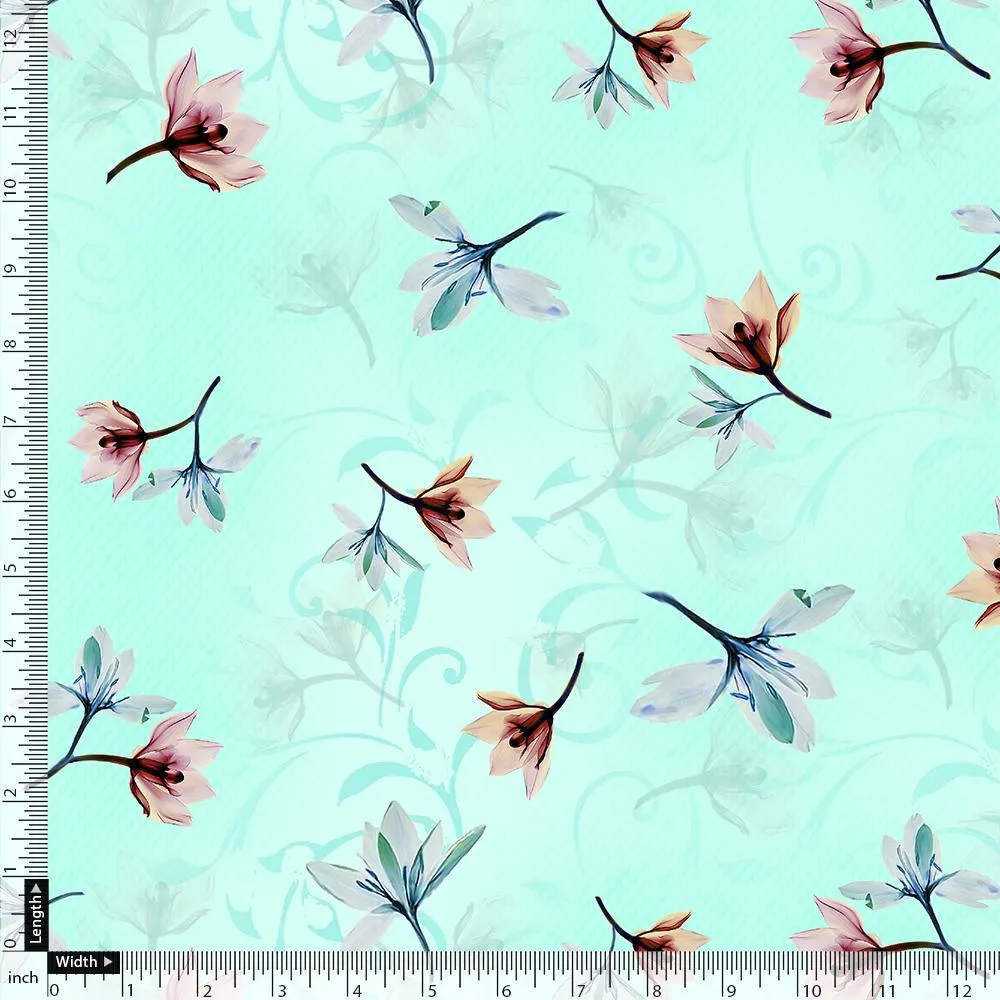 Brown Floating Flower On Rama Green Digital Printed Fabric