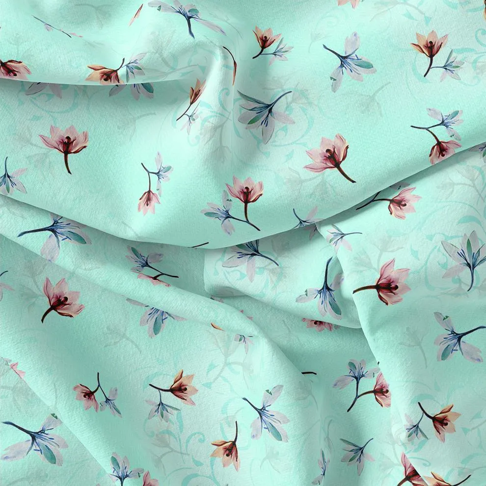 Brown Floating Flower On Rama Green Digital Printed Fabric