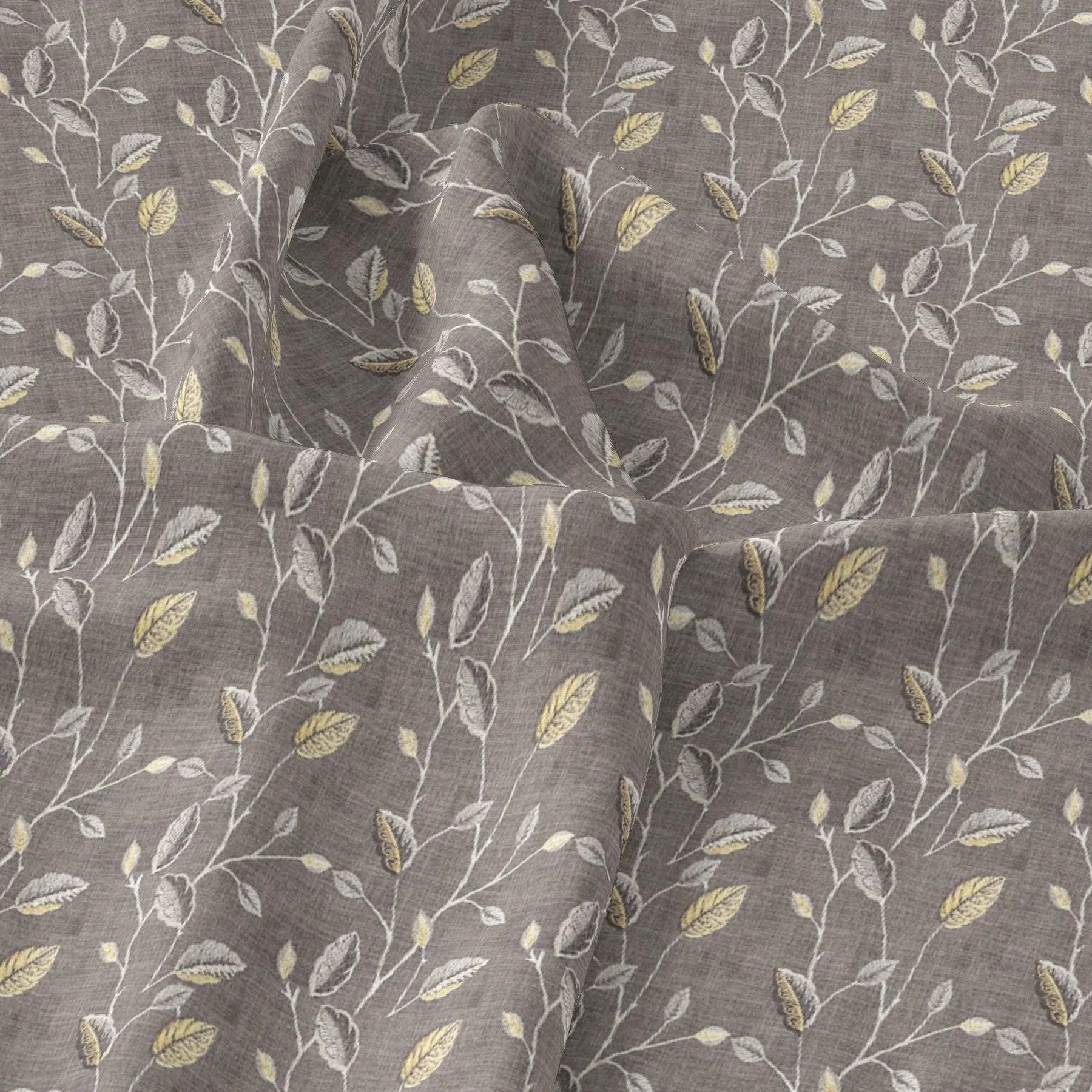Brown Leaves With Stalk Digital Printed Fabric