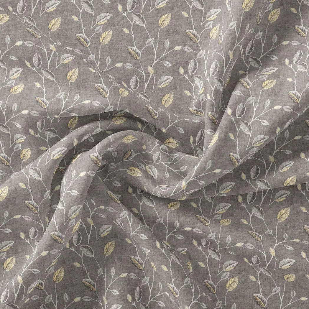 Brown Leaves With Stalk Digital Printed Fabric