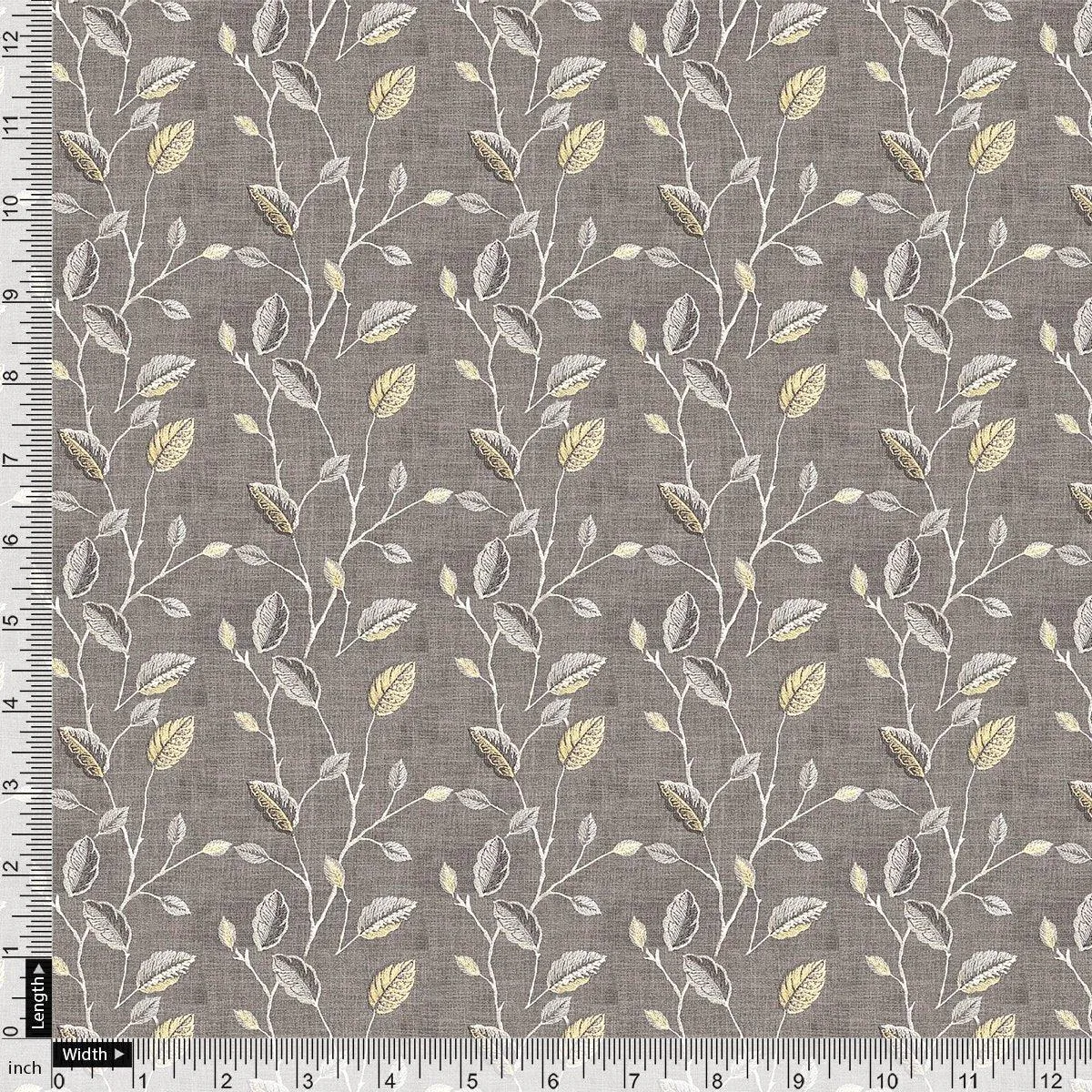 Brown Leaves With Stalk Digital Printed Fabric