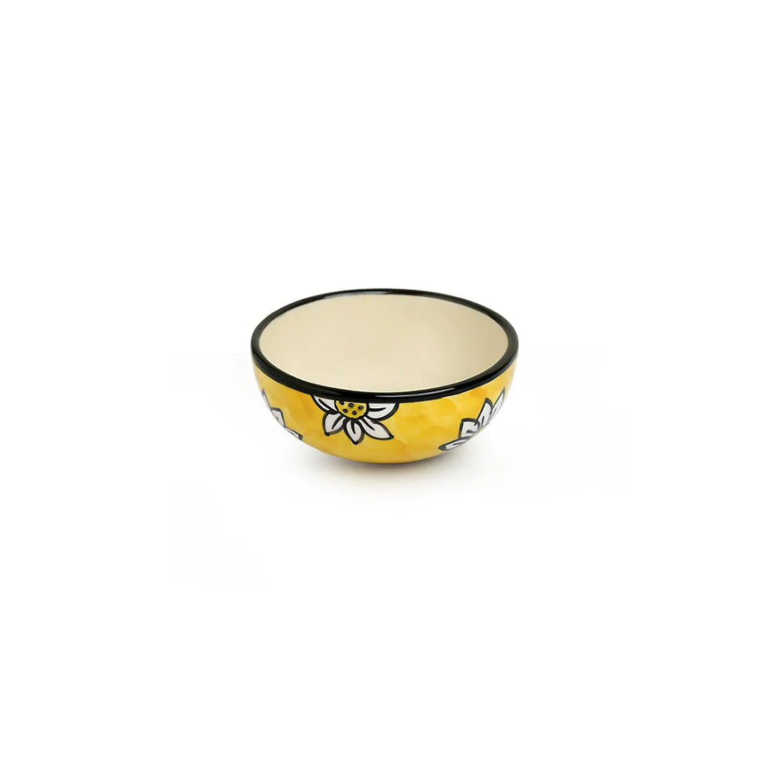 'Californian Sunflowers' Handpainted Ceramic Dinner Bowls/Katoris (Set of 6, 180 ML)