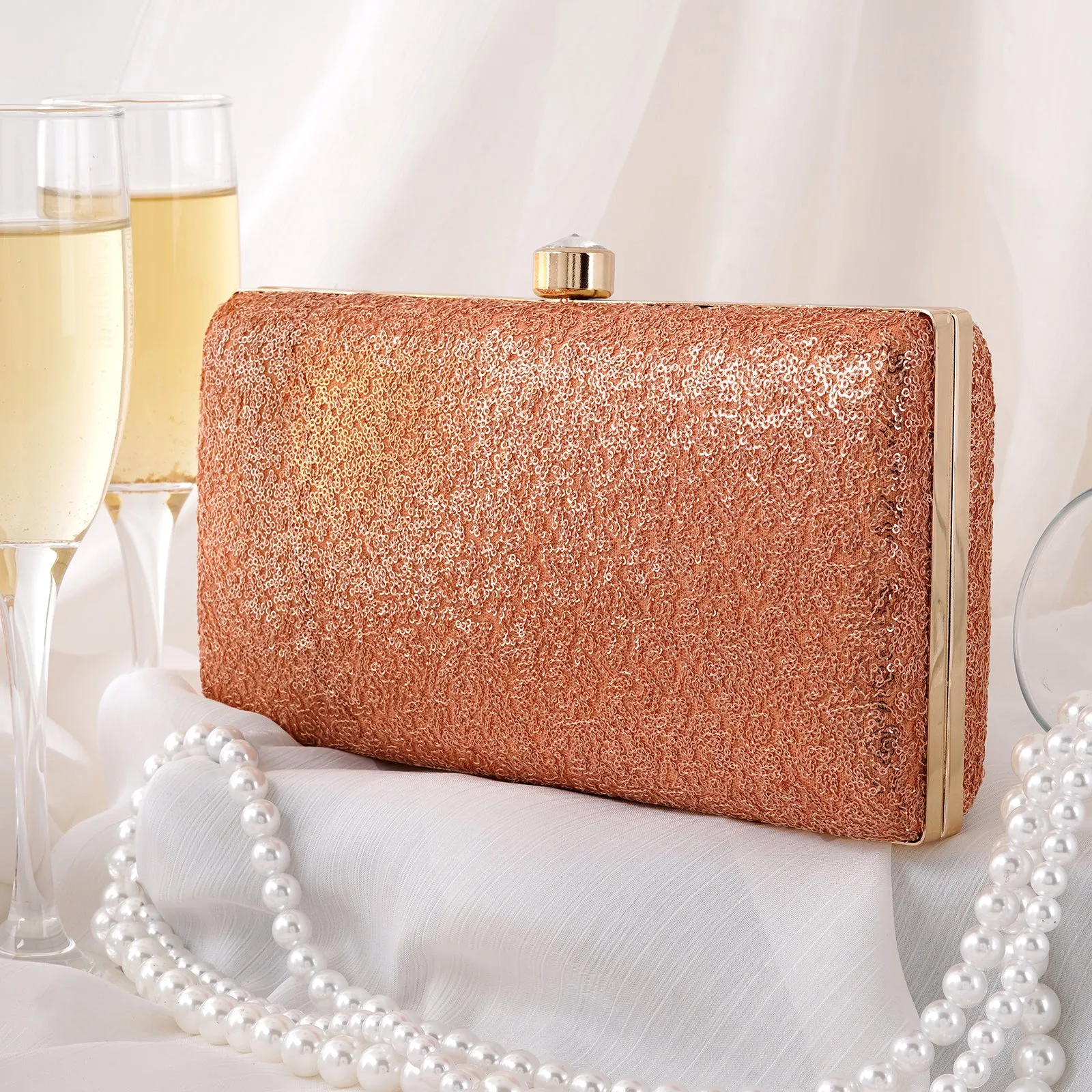 Cassie Peach Sequin Clutch