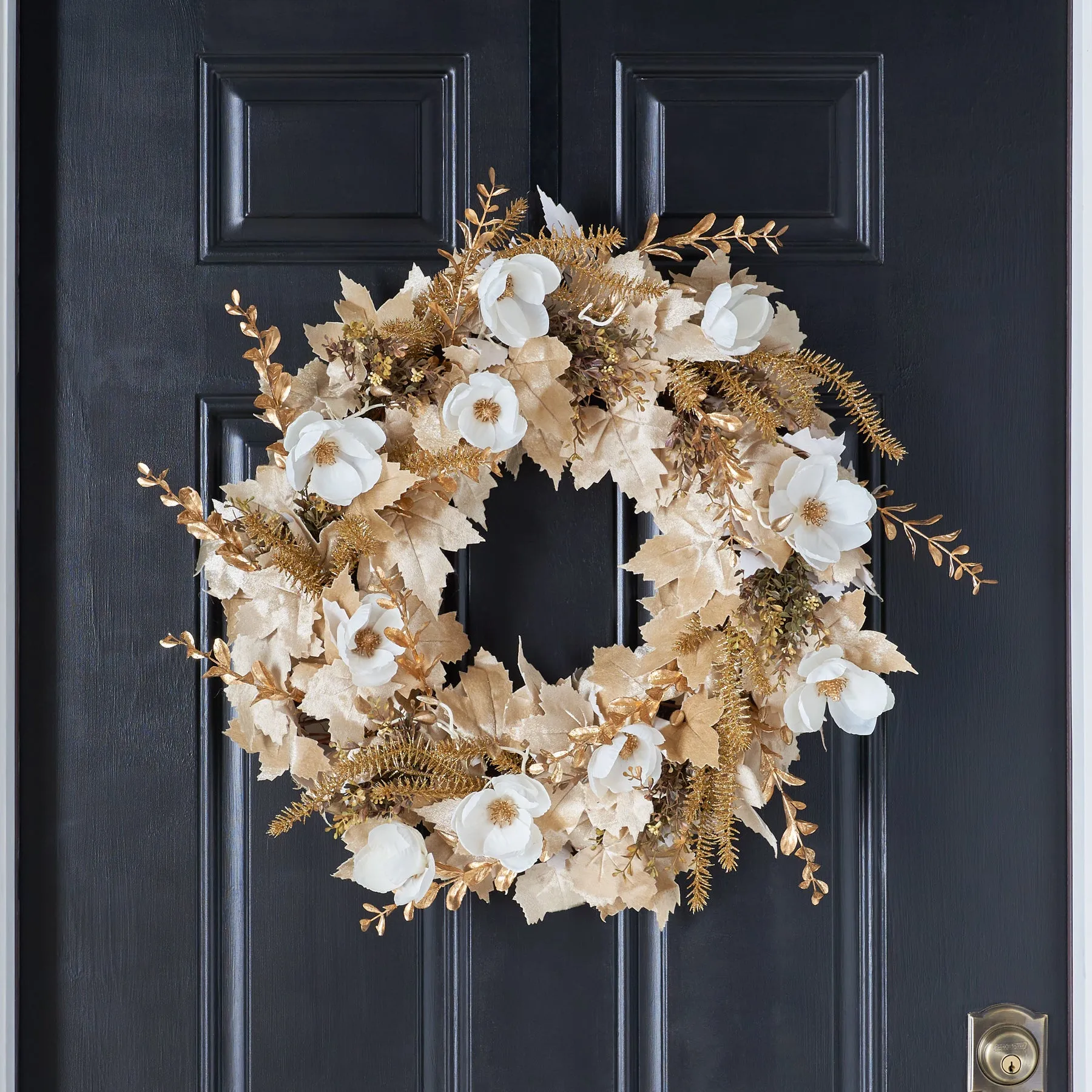 Champagne Toast - Cream Velvet Leaf - Gold Dip Magnolia, Pine & Boxwood Neutral Holiday Front Door Wreath