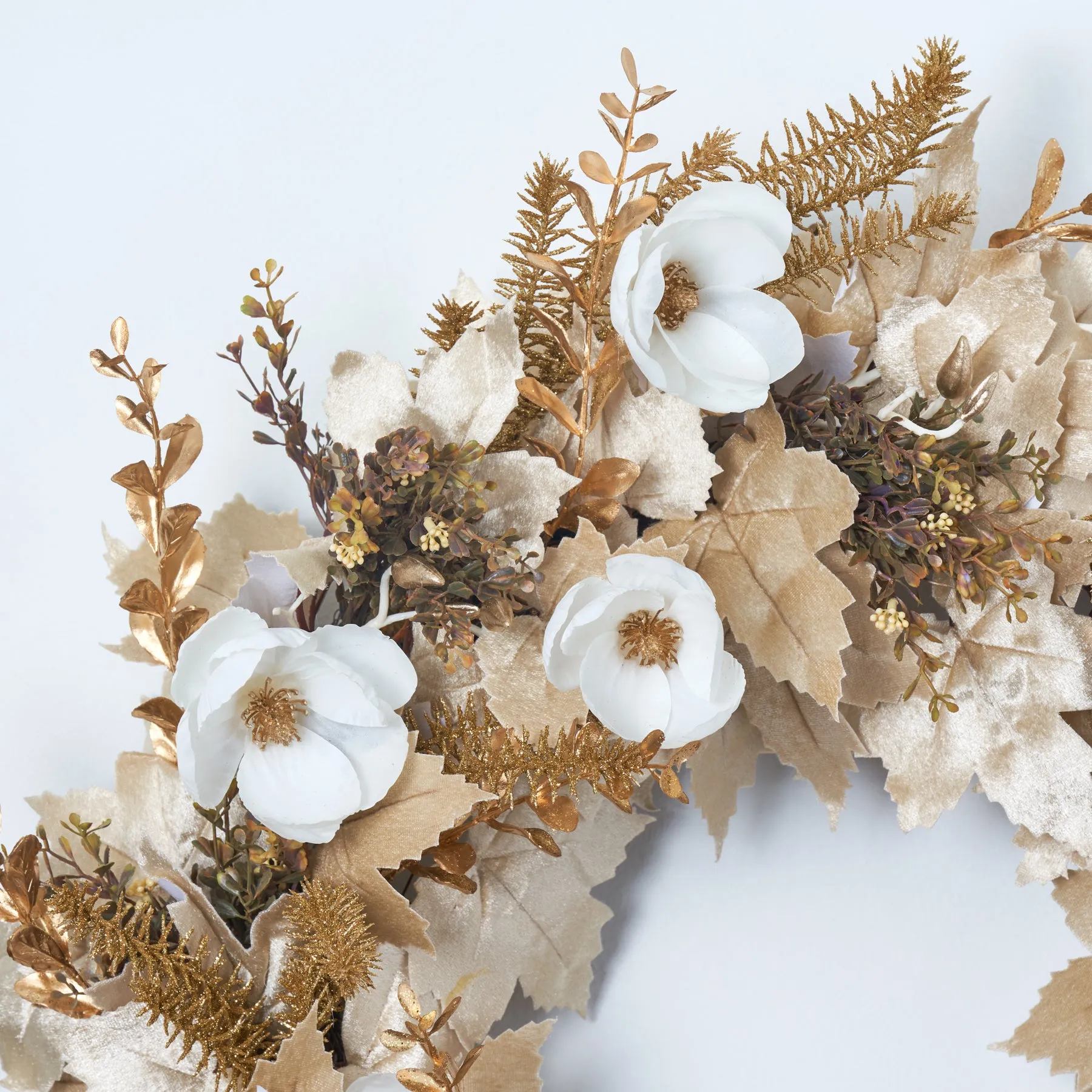 Champagne Toast - Cream Velvet Leaf - Gold Dip Magnolia, Pine & Boxwood Neutral Holiday Front Door Wreath