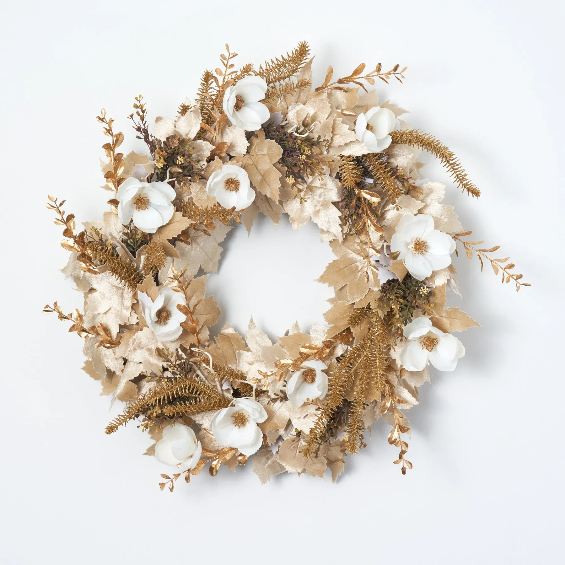 Champagne Toast - Cream Velvet Leaf - Gold Dip Magnolia, Pine & Boxwood Neutral Holiday Front Door Wreath