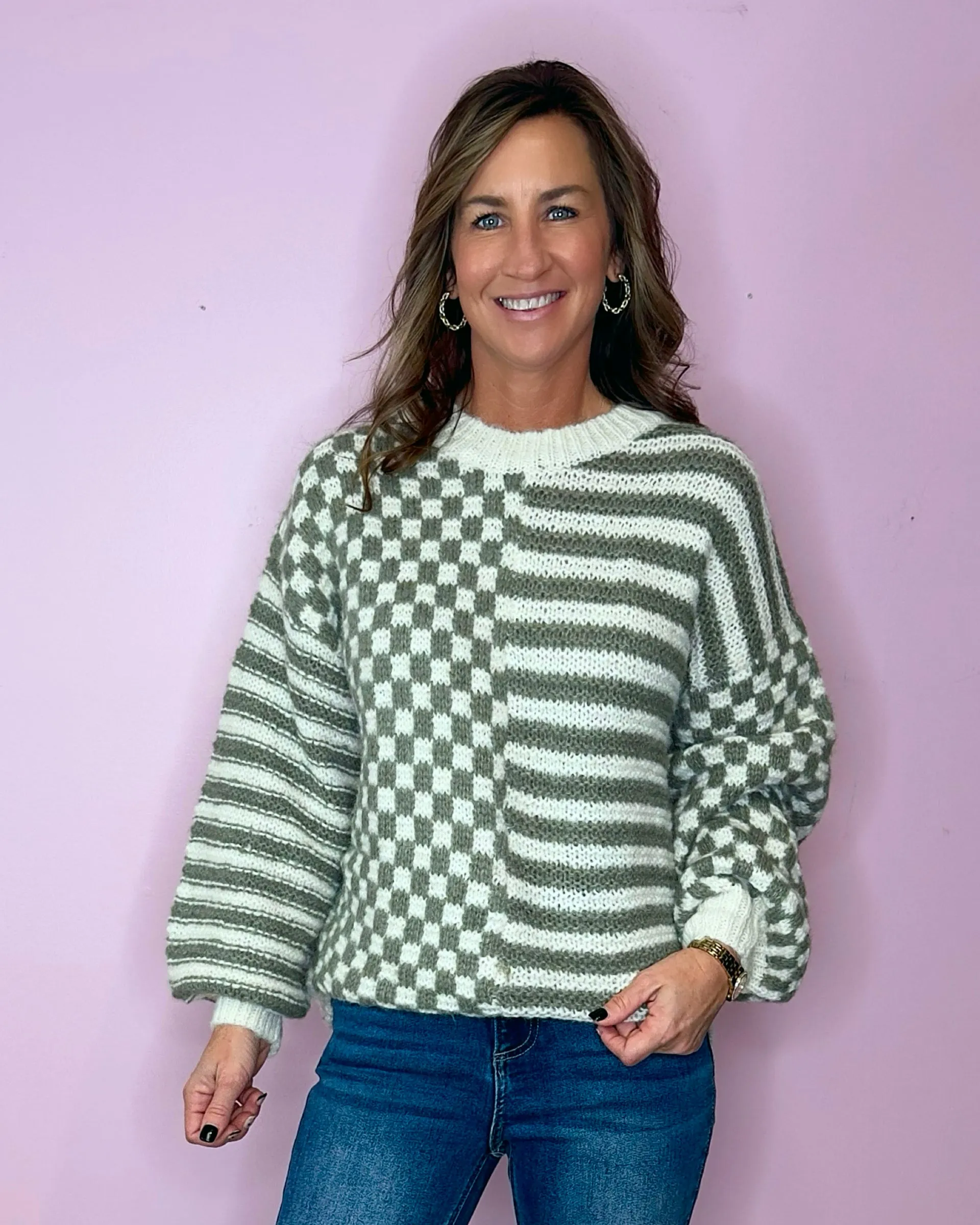 Check Her Out Olive Sweater