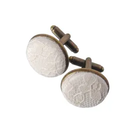 Classic Ivory Lace Fabric Cuff Links, Men's Wedding Cufflinks, Traditional 13th Anniversary Gifts for Husband