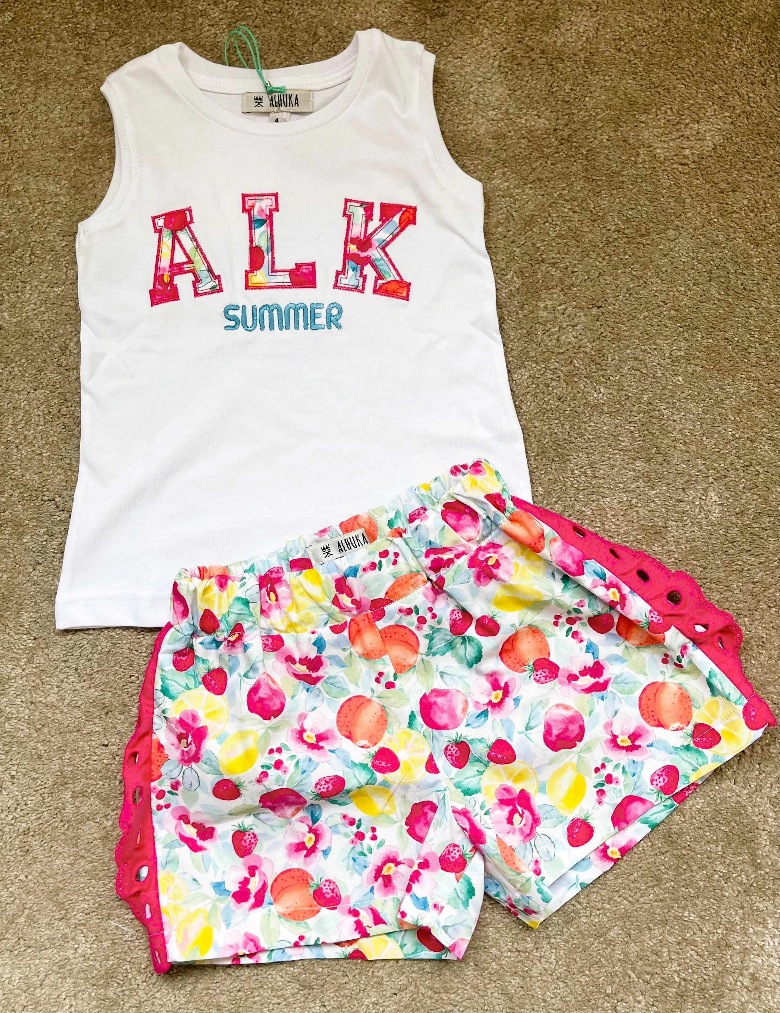 CLEARANCE DEAL - Alhuka Summer - Paris Floral Print Shorts & T-Shirt Set & Headband