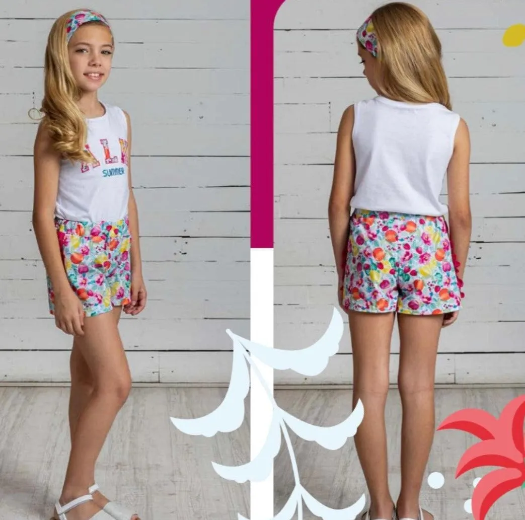 CLEARANCE DEAL - Alhuka Summer - Paris Floral Print Shorts & T-Shirt Set & Headband