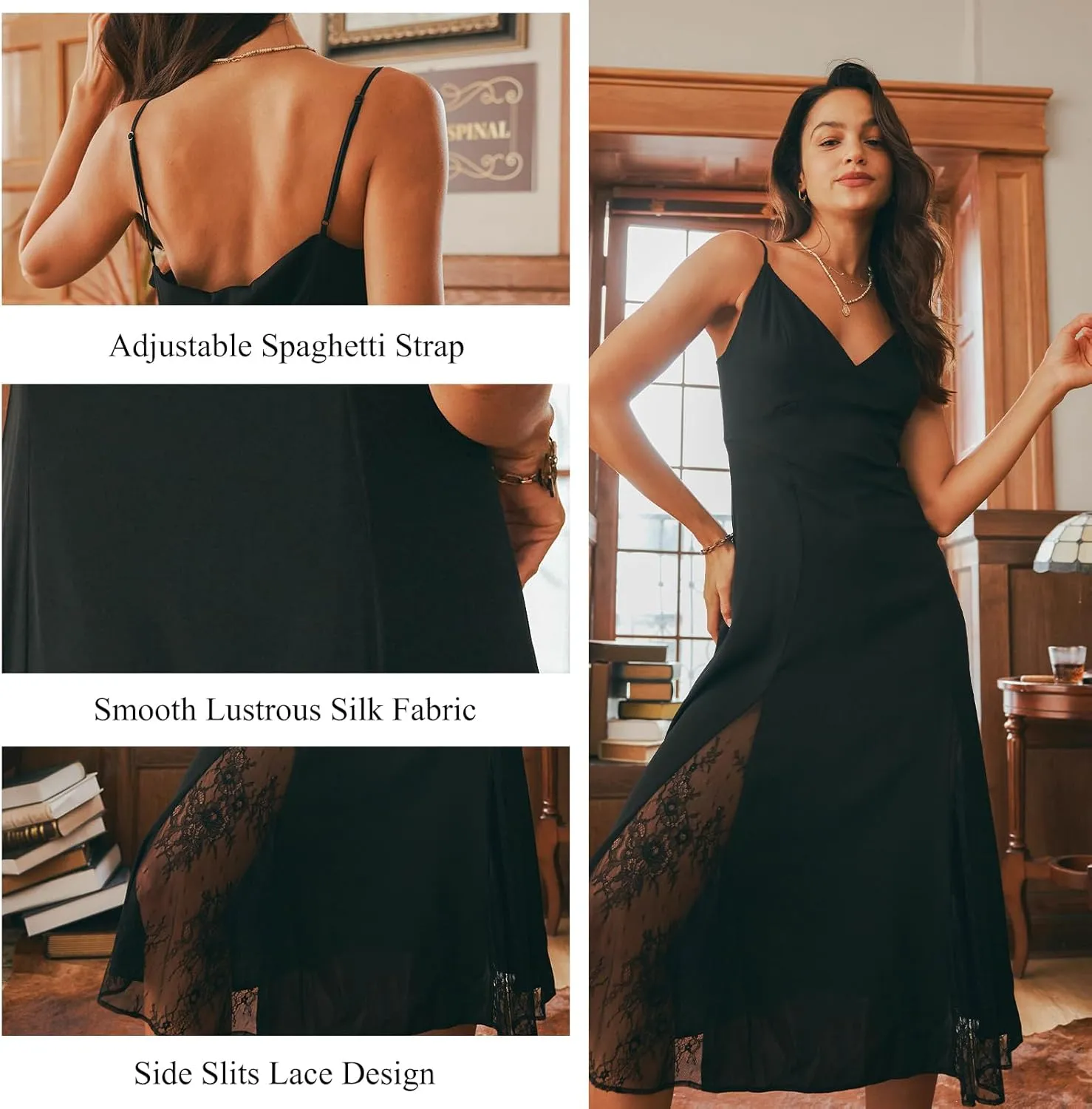 COLD POSH Women Silk Formal Dress Luxury 19mm Mulberry Silk Summer Sleeveless Sexy Lace Slip Long Dresses for Cocktail Party