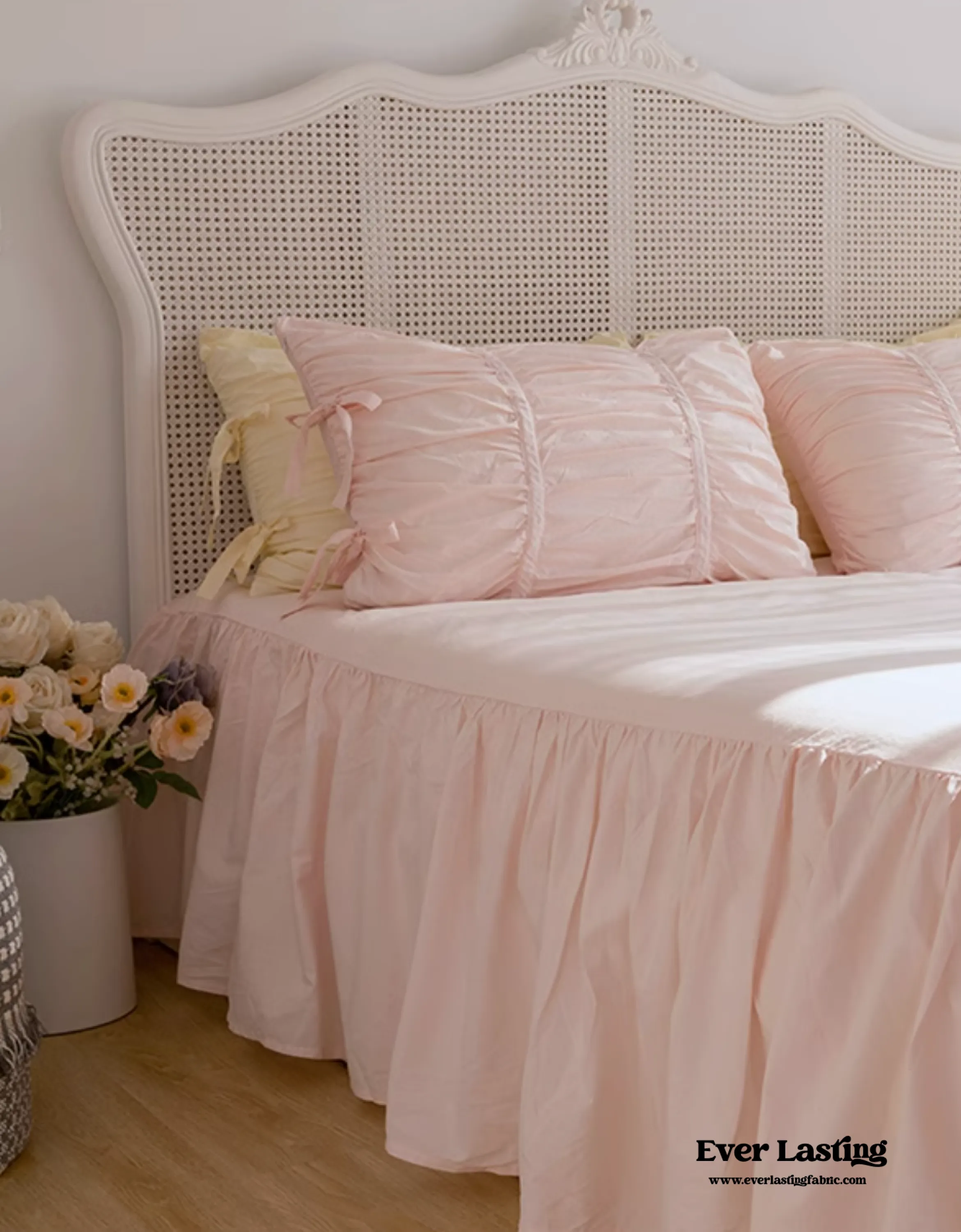 Coquette Ruffle Ribbon Ties Duvet Cover / White