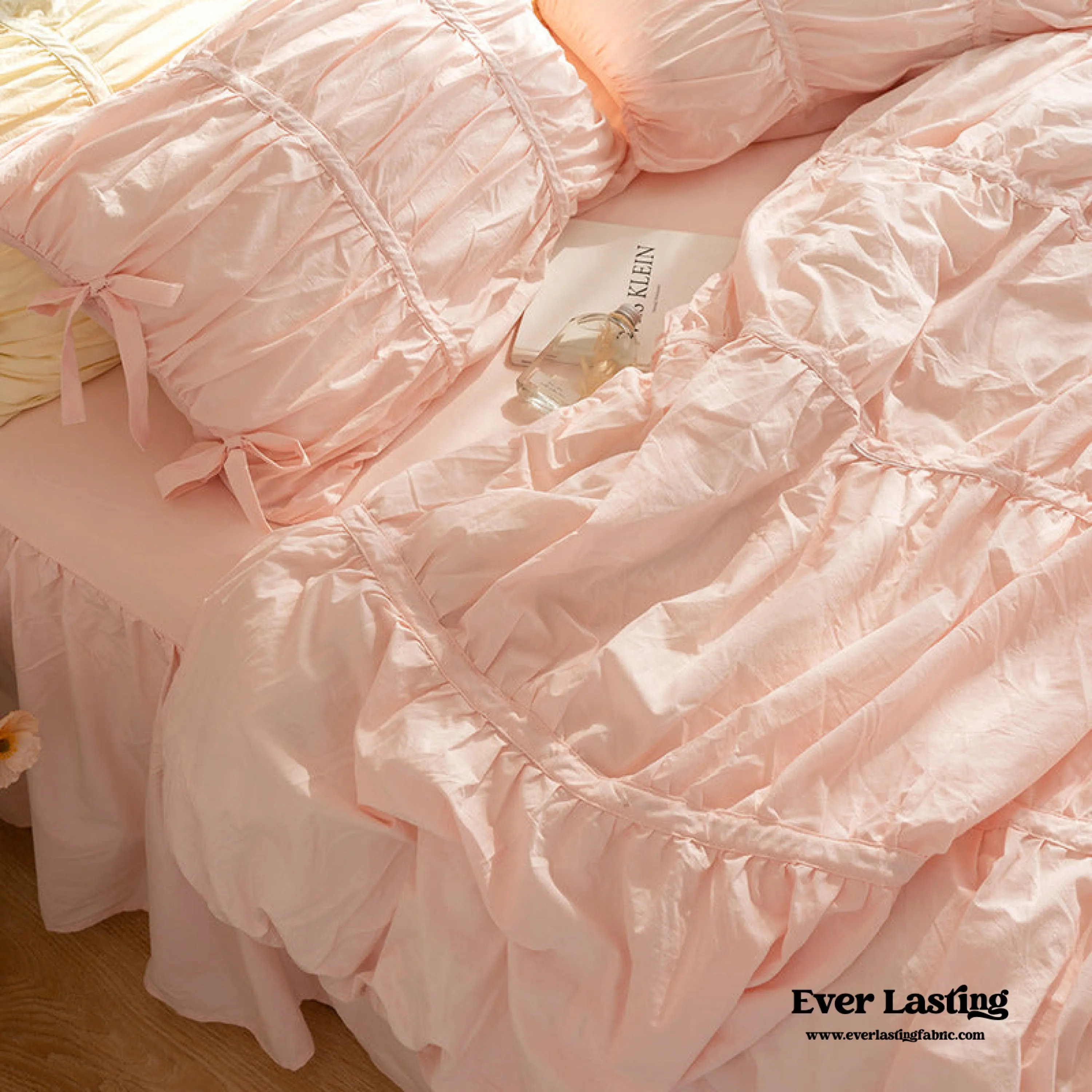 Coquette Ruffle Ribbon Ties Duvet Cover / White