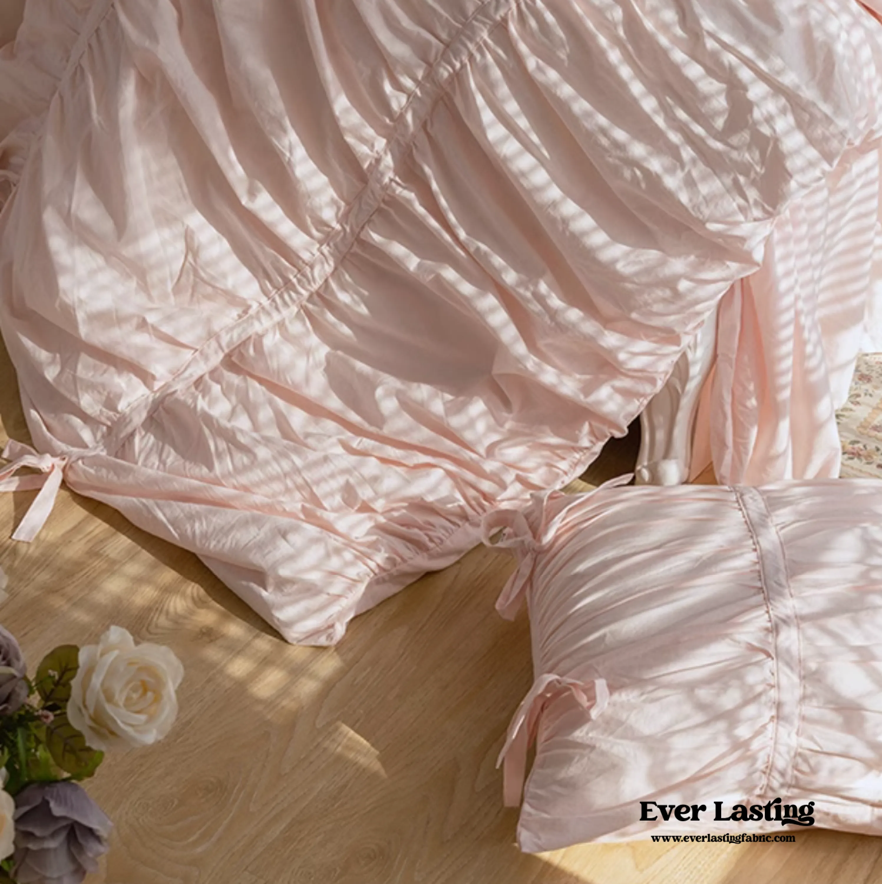 Coquette Ruffle Ribbon Ties Duvet Cover / White