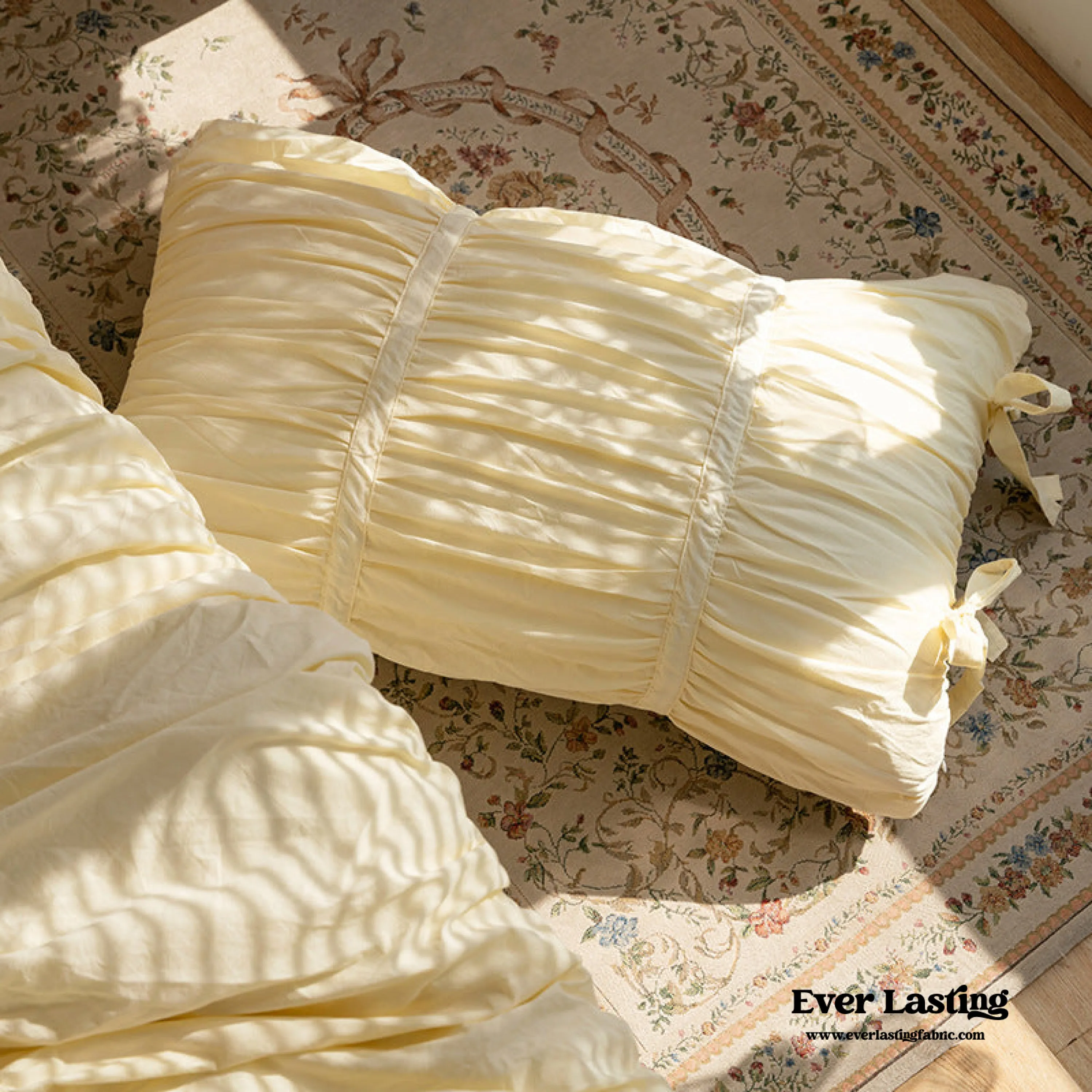 Coquette Ruffle Ribbon Ties Duvet Cover / White