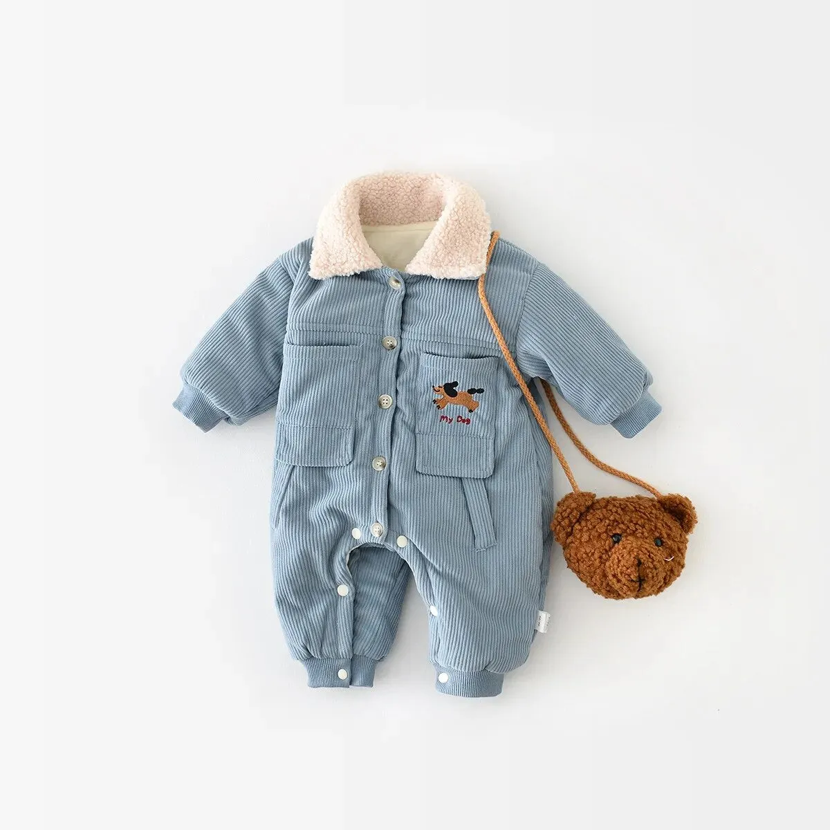 Corduroy Fur Turn Down Romper