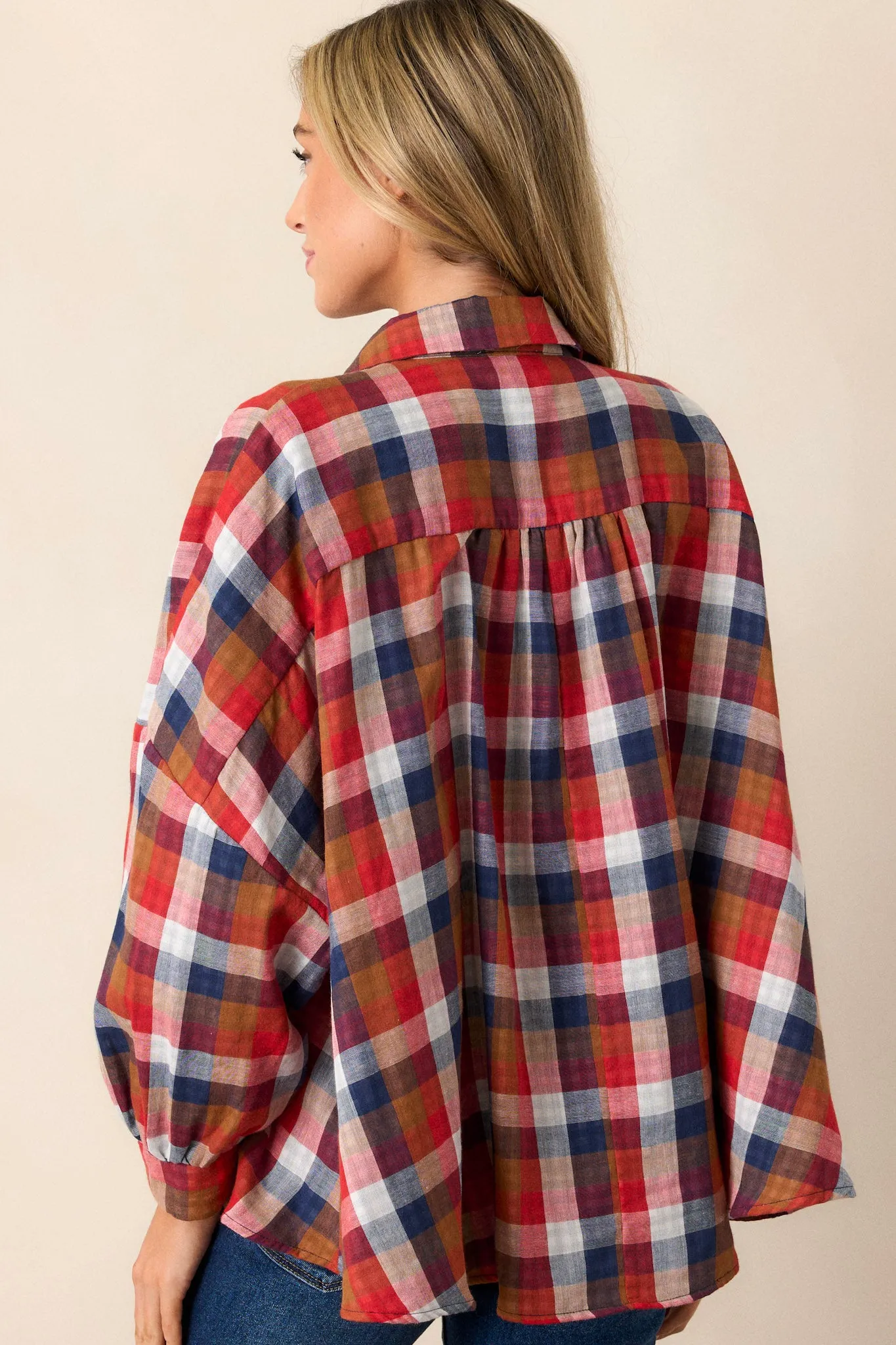Doesn't Add Up Red Multi Plaid Top