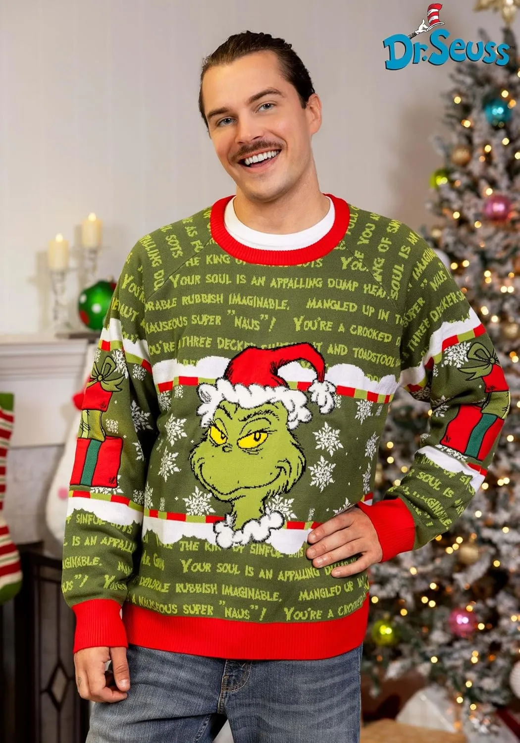 Dr. Seuss The Grinch Holiday Sweater for Adults - You're a Mean One Mr. Grinch Christmas Sweater for Men & Women