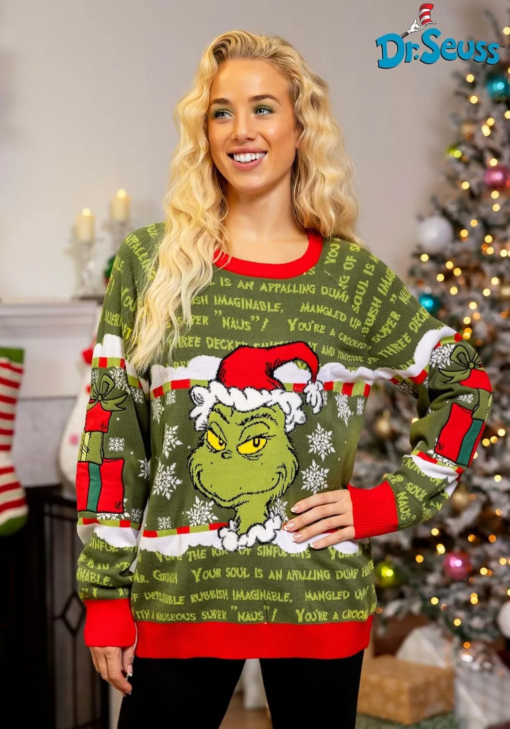 Dr. Seuss The Grinch Holiday Sweater for Adults - You're a Mean One Mr. Grinch Christmas Sweater for Men & Women