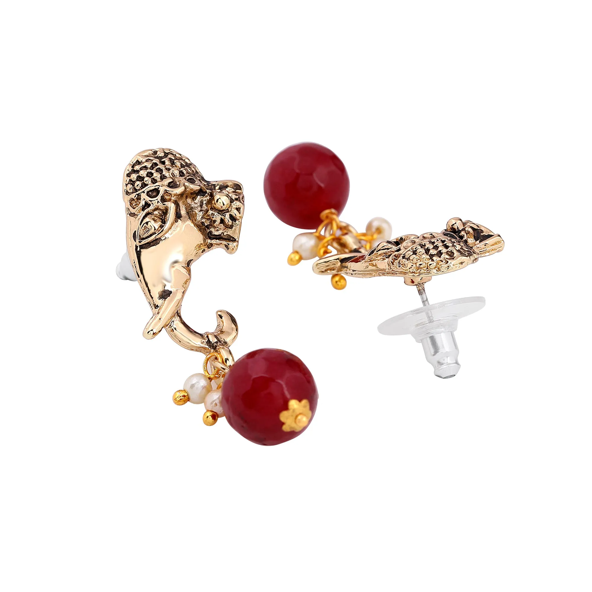 Estele Gold Plated Antique Adorable Elephant Pearl Necklace Set with Beads & Enamel for Women