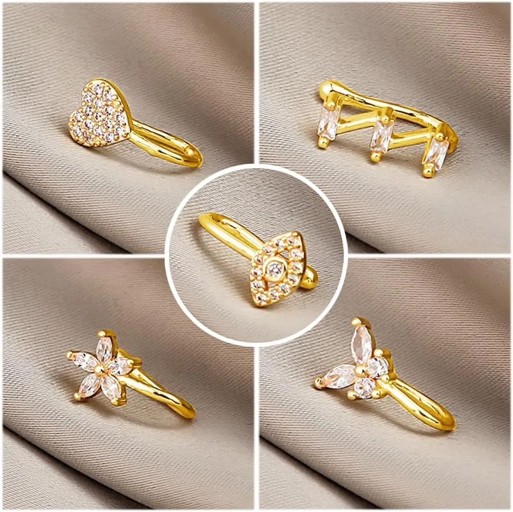 Fake Nose Ring Hoop Fake Nose Stud Magnetic Septum Nose Ring Stud Stainless Steel CZ Fake Nose Piercing Stud Faux Nose Ear Lip Cuffs Non Pierced Jewelry for Women Men