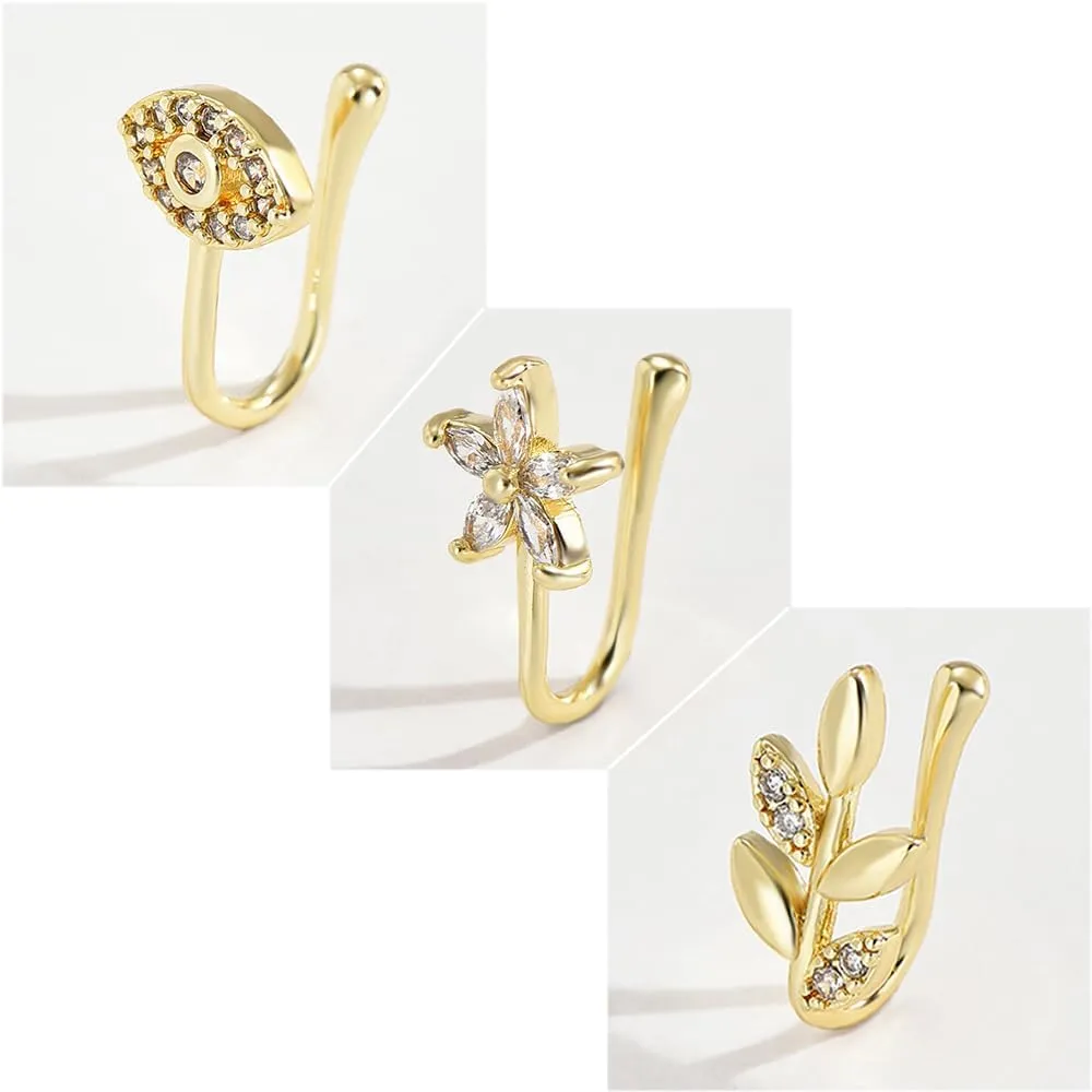 Fake Nose Ring Hoop Fake Nose Stud Magnetic Septum Nose Ring Stud Stainless Steel CZ Fake Nose Piercing Stud Faux Nose Ear Lip Cuffs Non Pierced Jewelry for Women Men