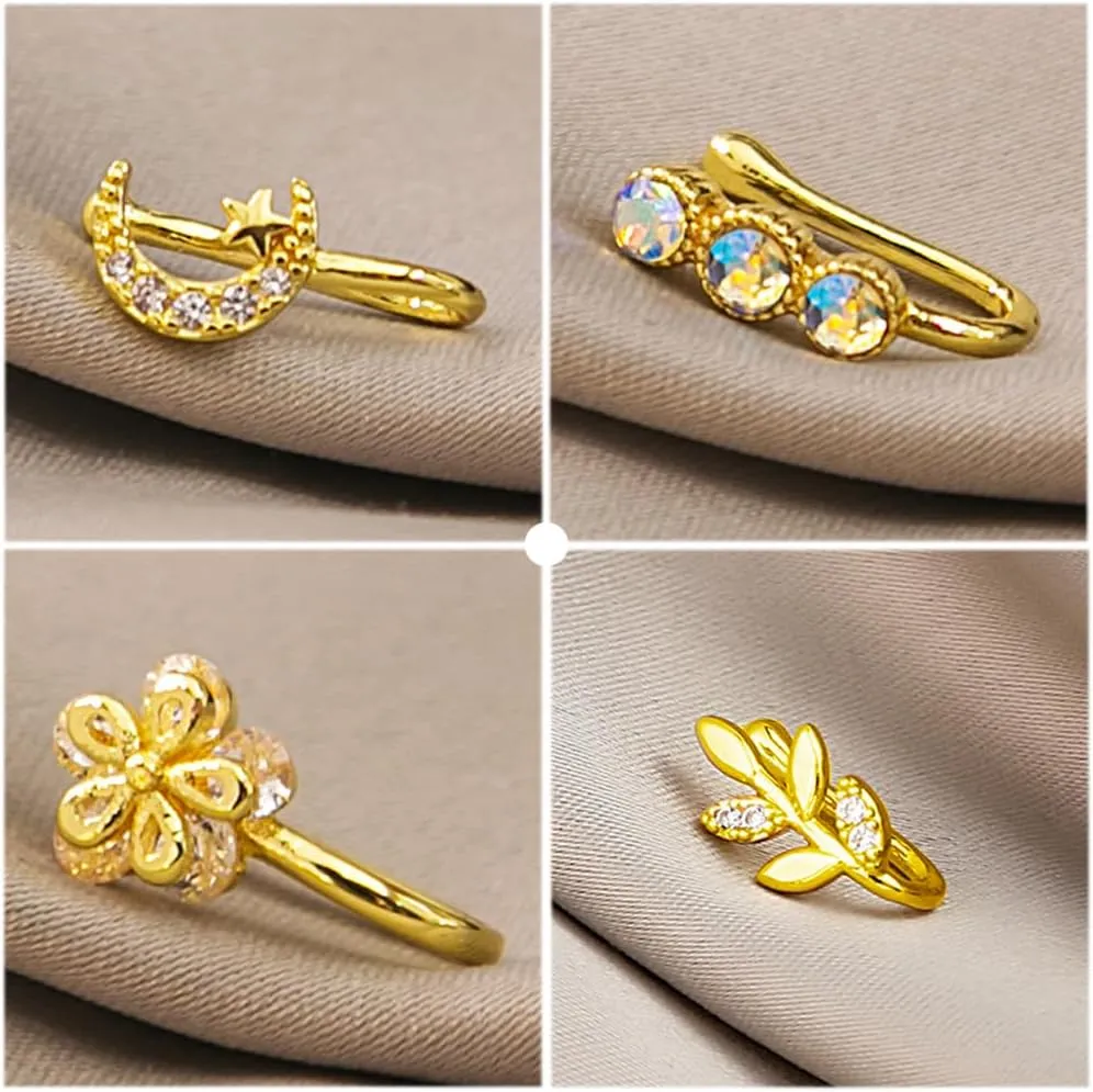 Fake Nose Ring Hoop Fake Nose Stud Magnetic Septum Nose Ring Stud Stainless Steel CZ Fake Nose Piercing Stud Faux Nose Ear Lip Cuffs Non Pierced Jewelry for Women Men