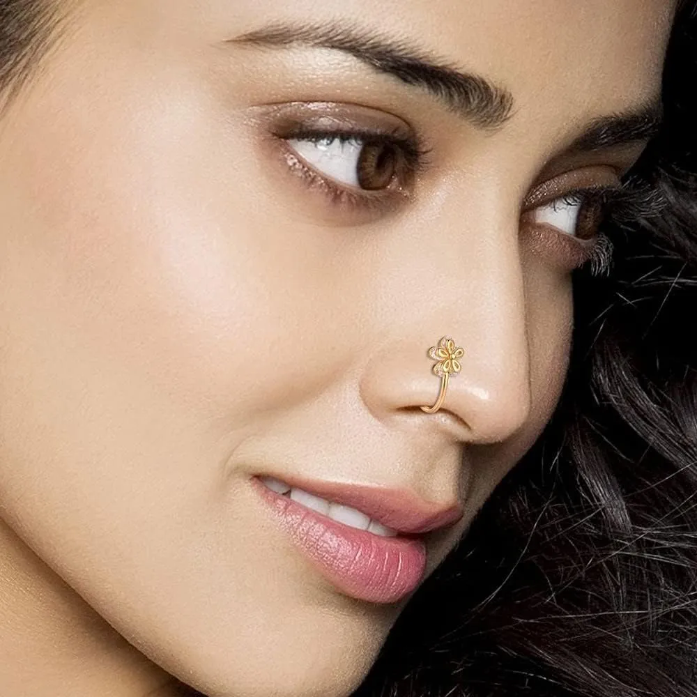 Fake Nose Ring Hoop Fake Nose Stud Magnetic Septum Nose Ring Stud Stainless Steel CZ Fake Nose Piercing Stud Faux Nose Ear Lip Cuffs Non Pierced Jewelry for Women Men