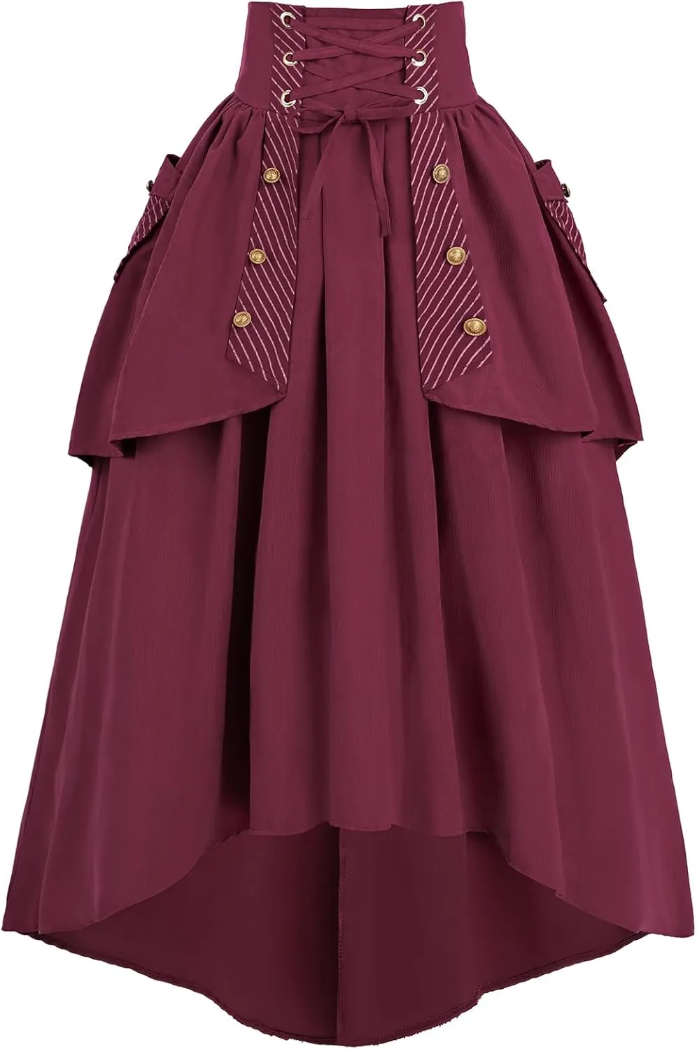 FCCAM Renaissance Skirts for Women 1800s Long Victorian Skirt Double-Layer with Pockets