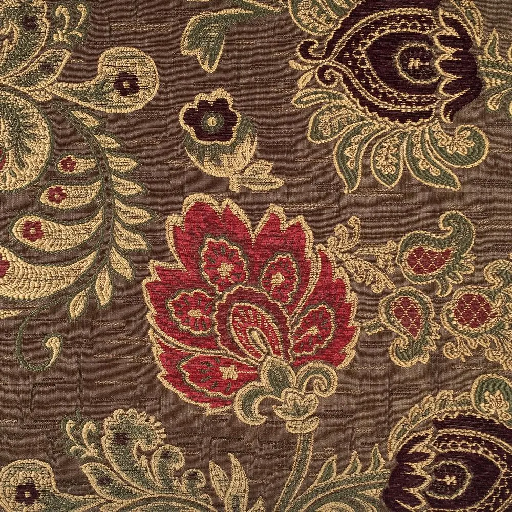 Floral Paisley Chenille Jacquard Dark Purple Brown Fabric
