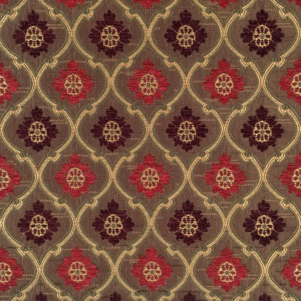 Floral Trellis Chenille Jacquard Dark Purple Red Fabric