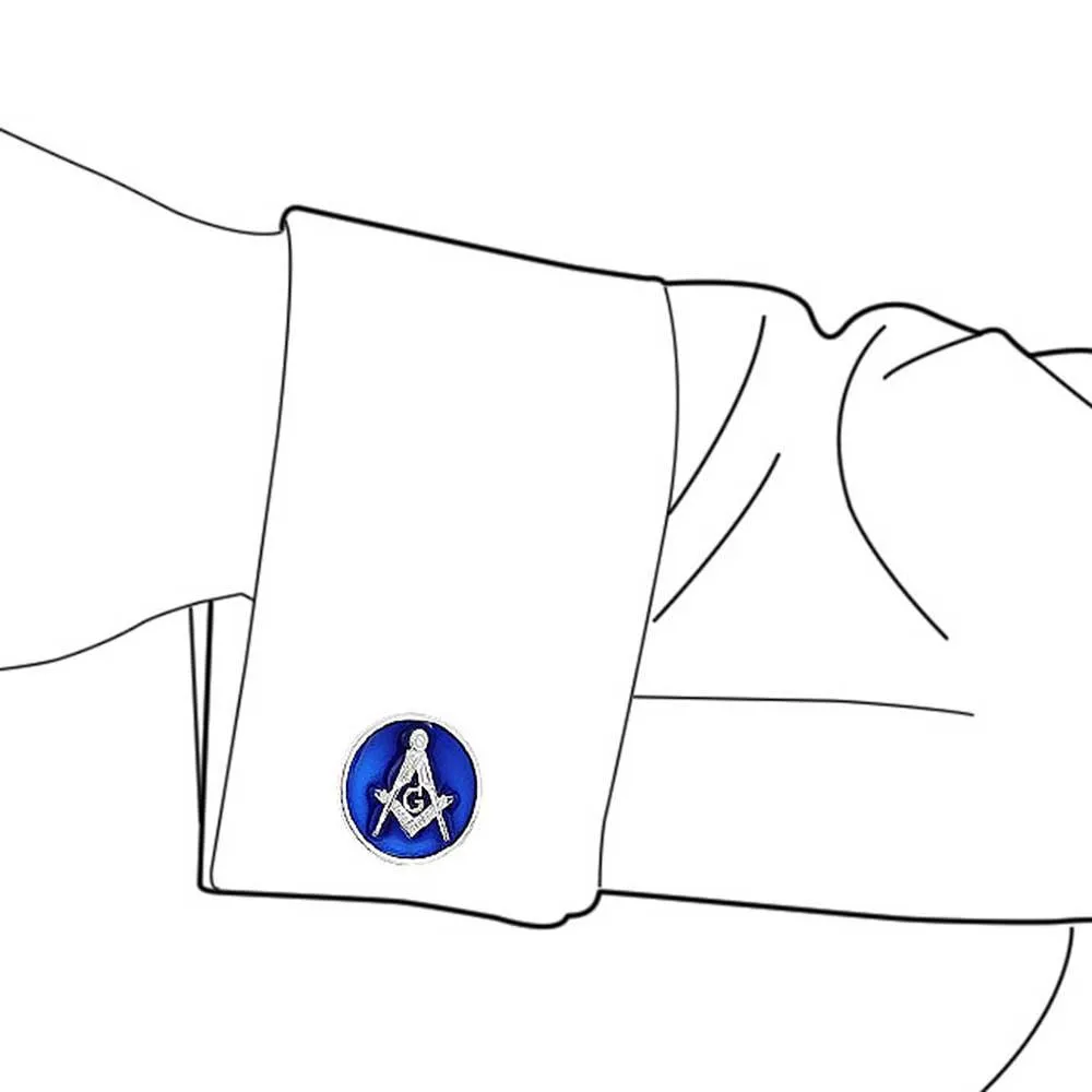 Freemasons Masonic Compass Circle Cufflinks Blue Sterling Silver