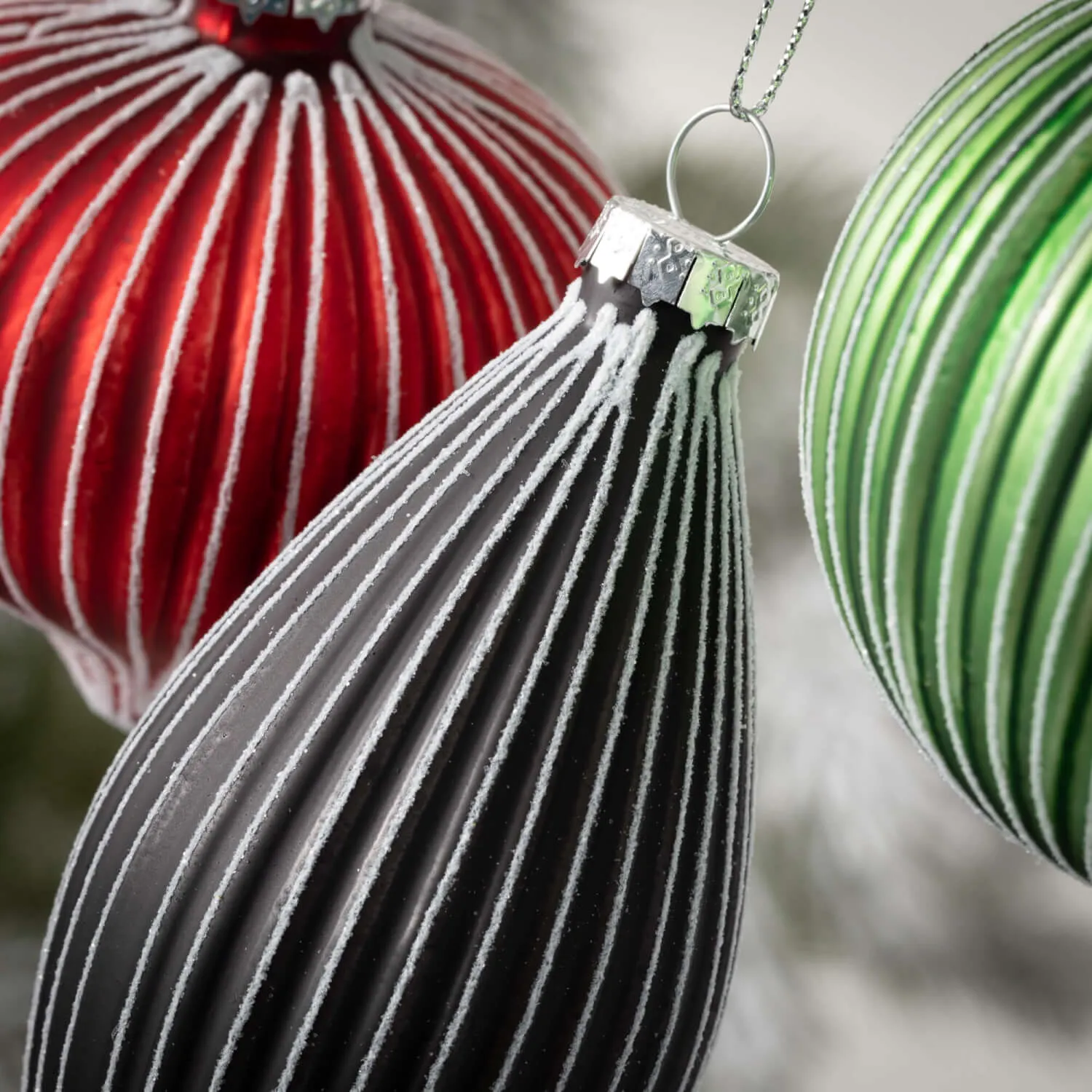 Glitter-Striped Drop Ornaments